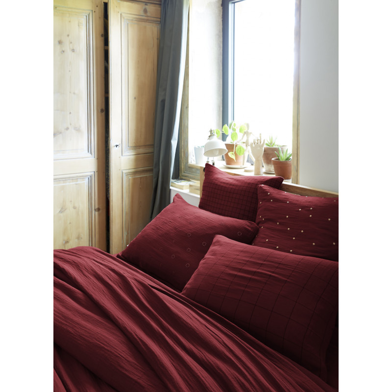 Taie d'oreiller percale de coton L'EFFET PAPILLON Rouge