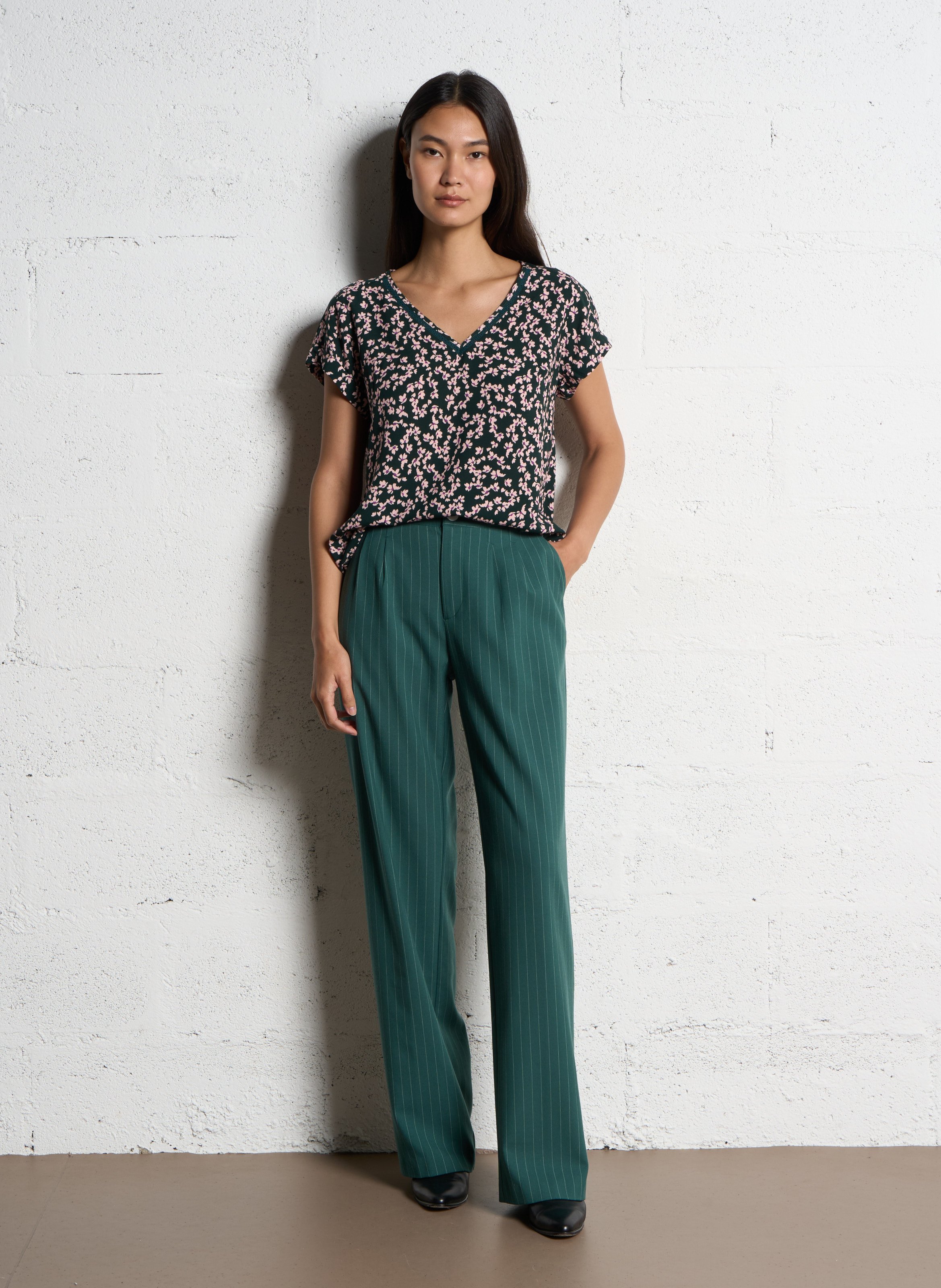 Zijden bedrukte T-shirt ONE STEP Groen