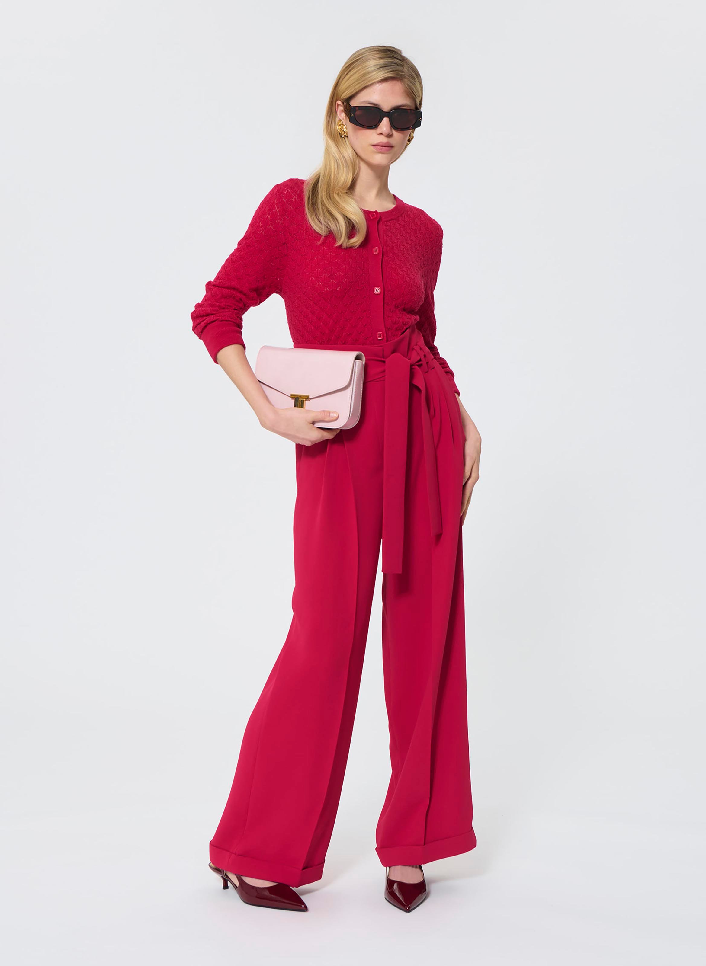 Hoge taille broek met ceintuur in effen kleur TARA JARMON Rood