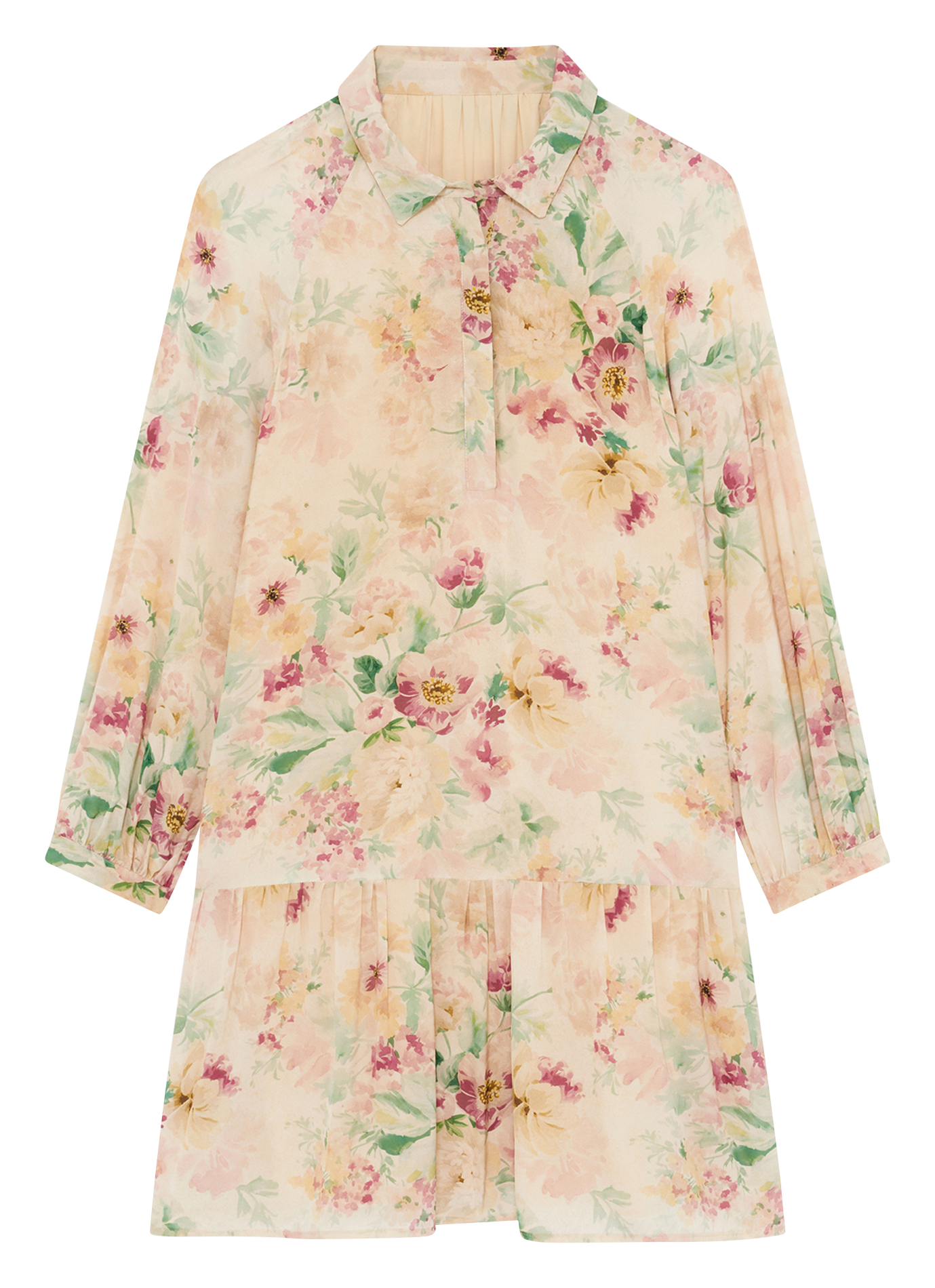 Short dress with floral print and shirt collar PABLO Beige