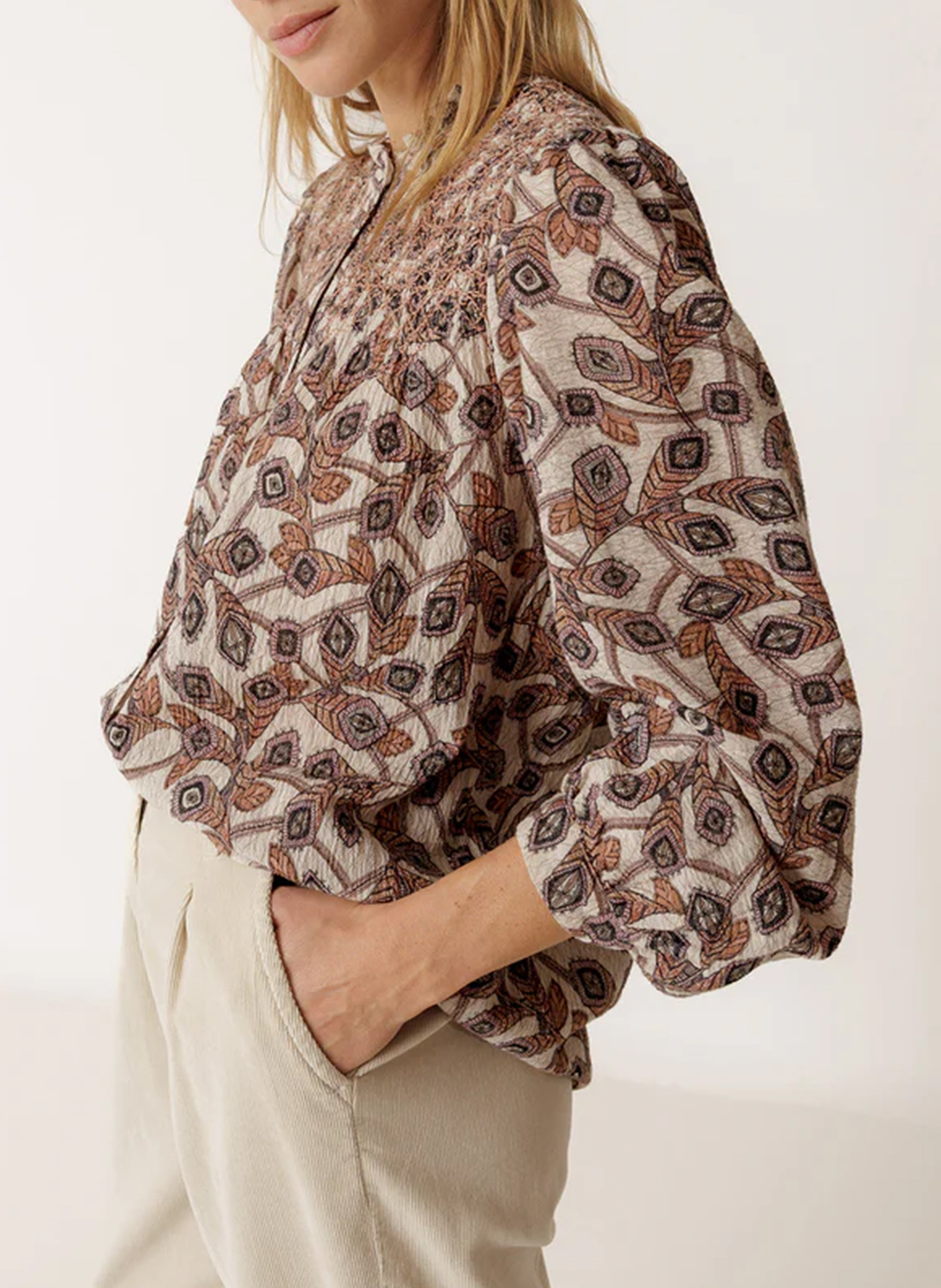 Chemise ample col mao en coton INDI & COLD Beige