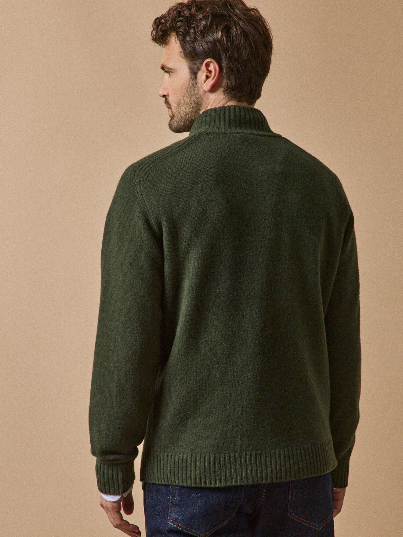 High-neck zipped sweater Green