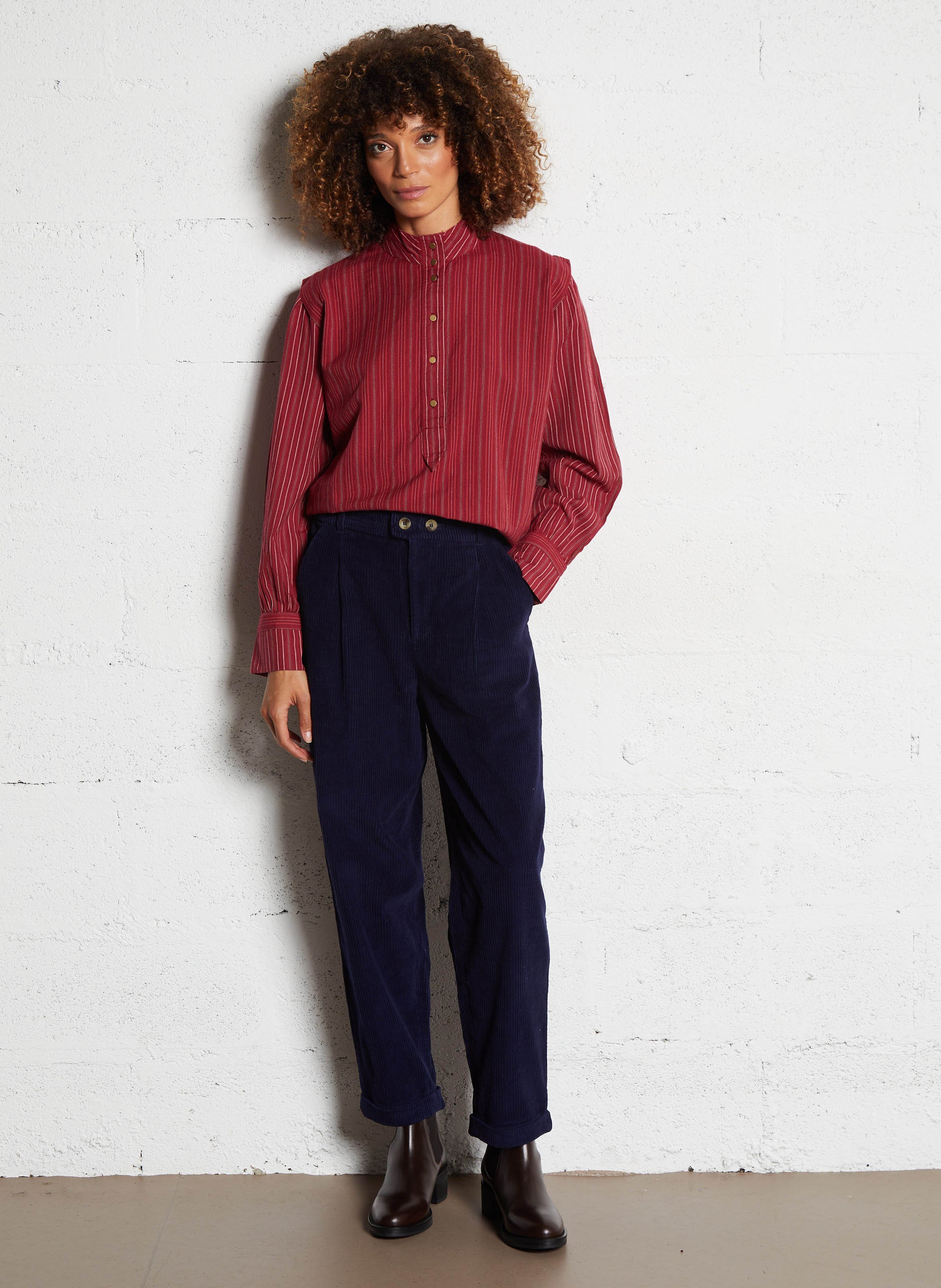 Chemise col rond à rayures LEON & HARPER Rouge