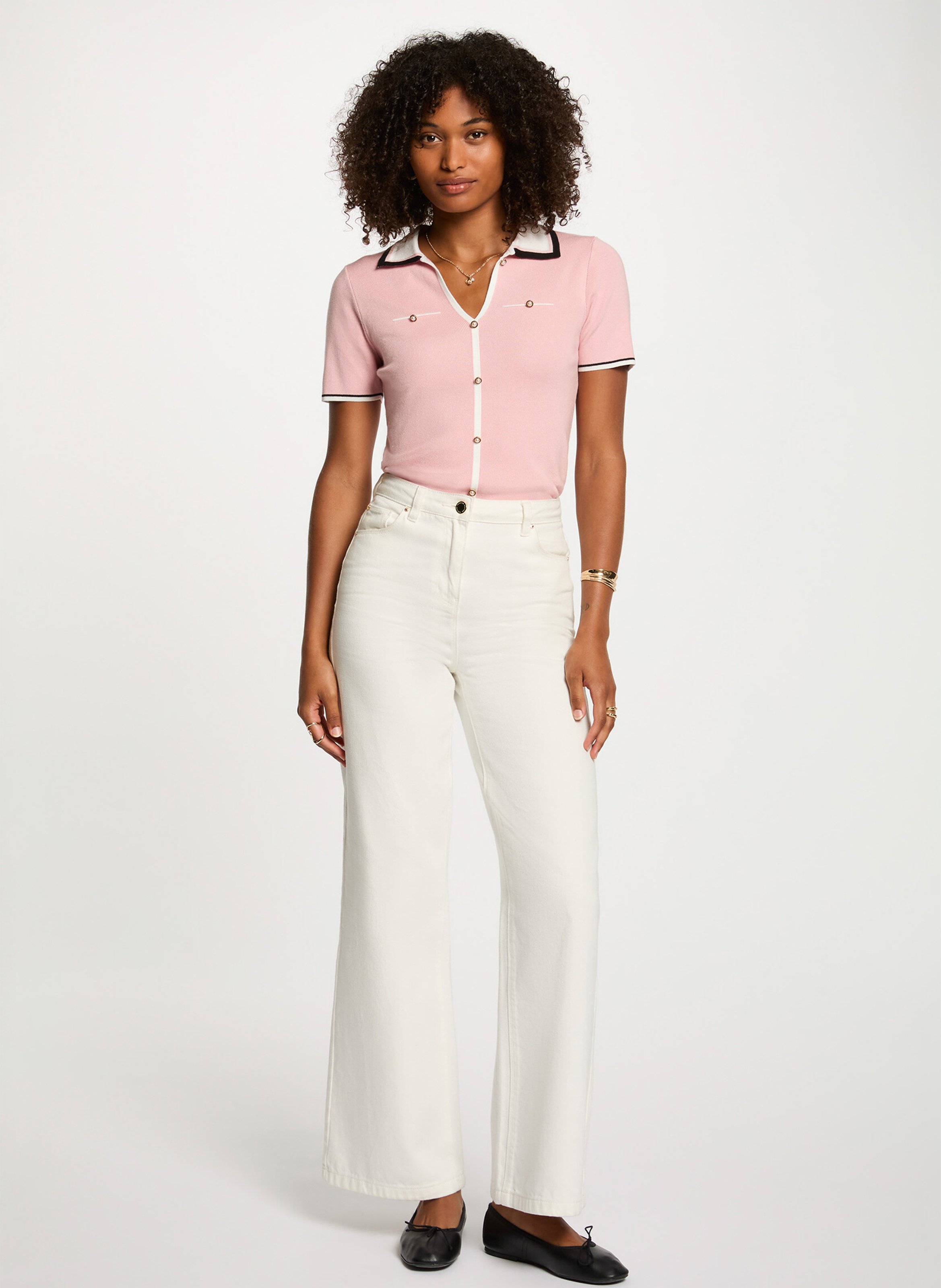 Fitted short-sleeve button-up polo MORGAN Pink