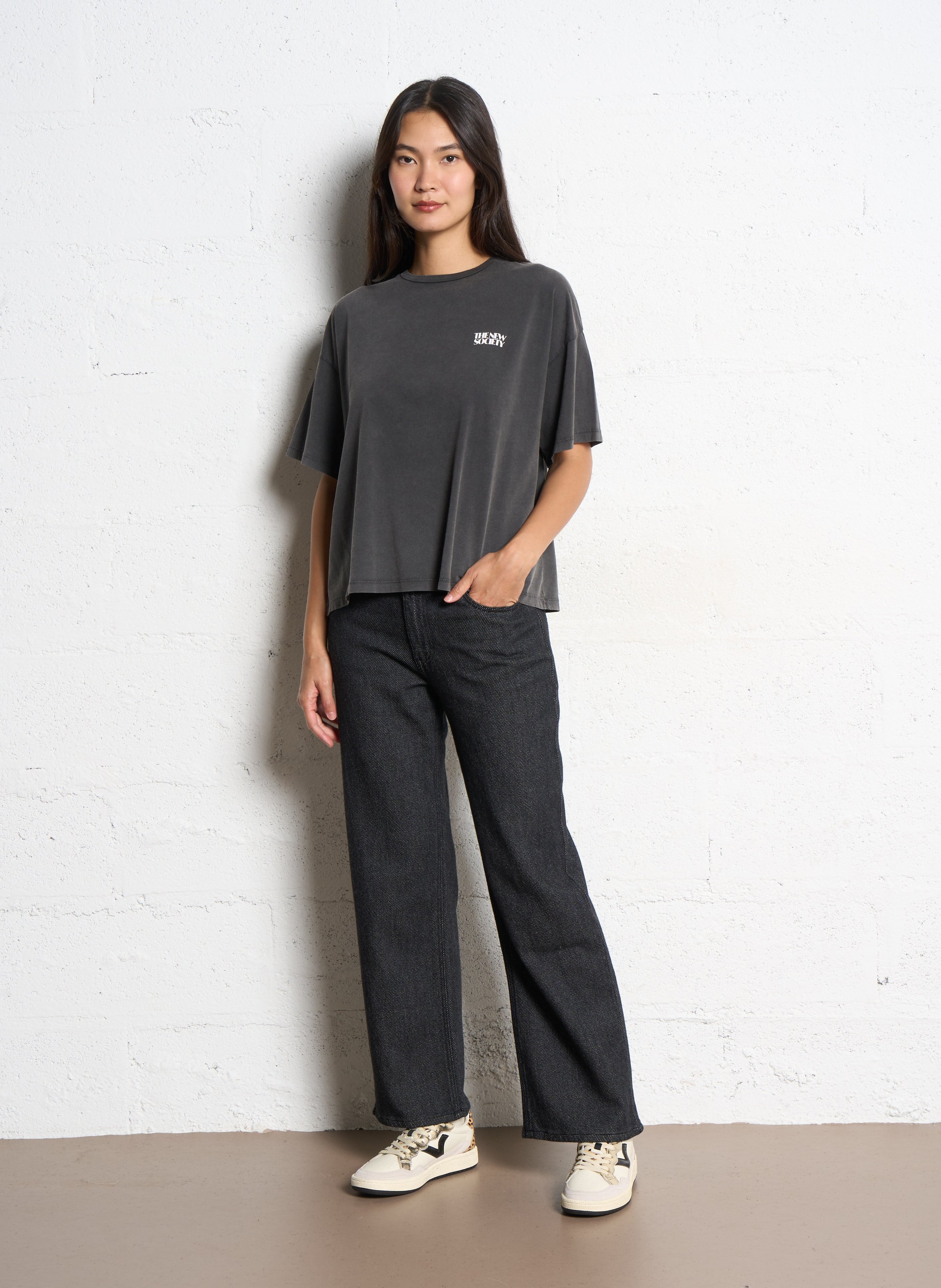 Oversized round-neck cotton T-shirt THE NEW SOCIETY Grey