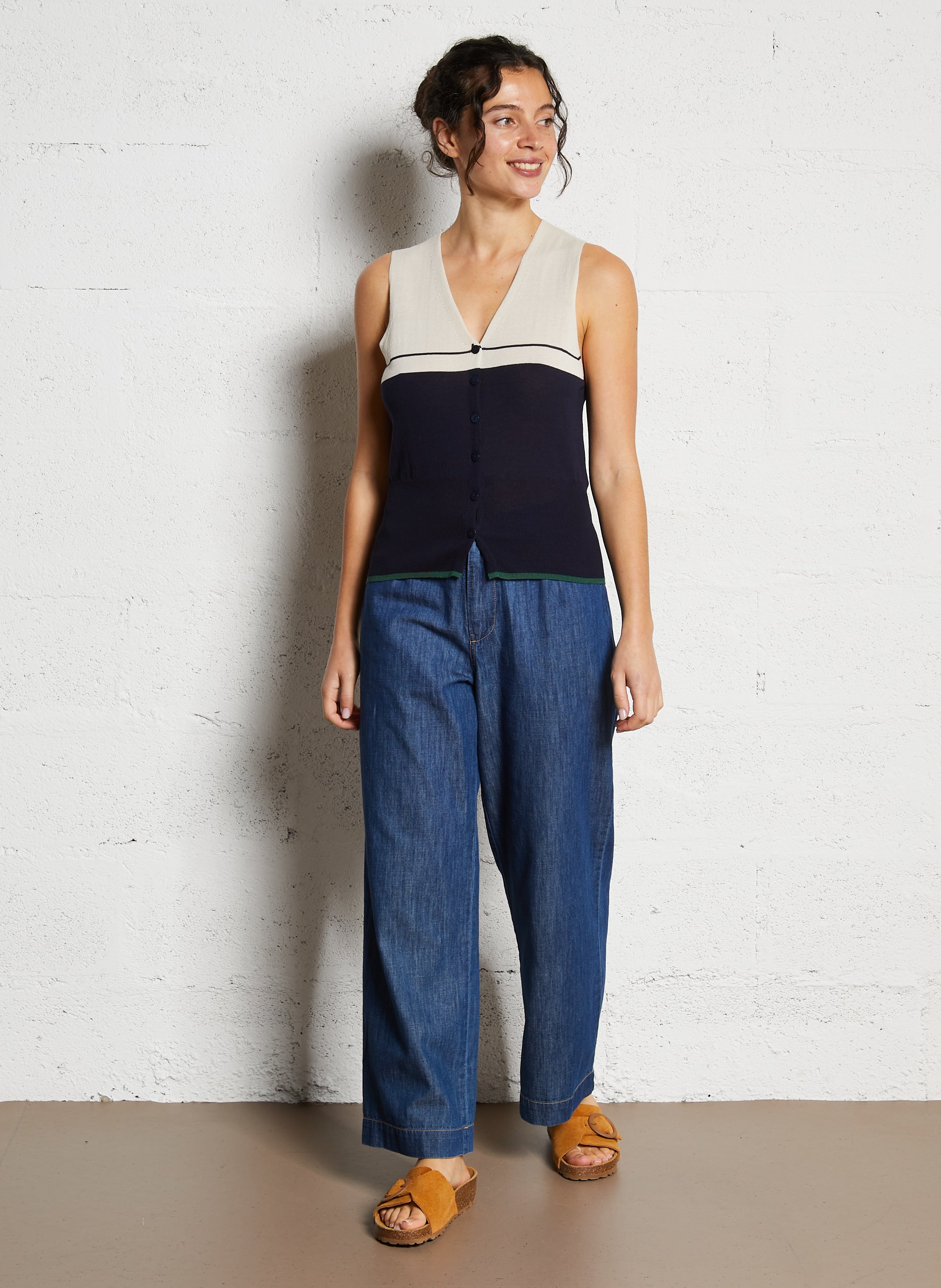 Cotton-blend straight-cut top NICE THINGS Blue