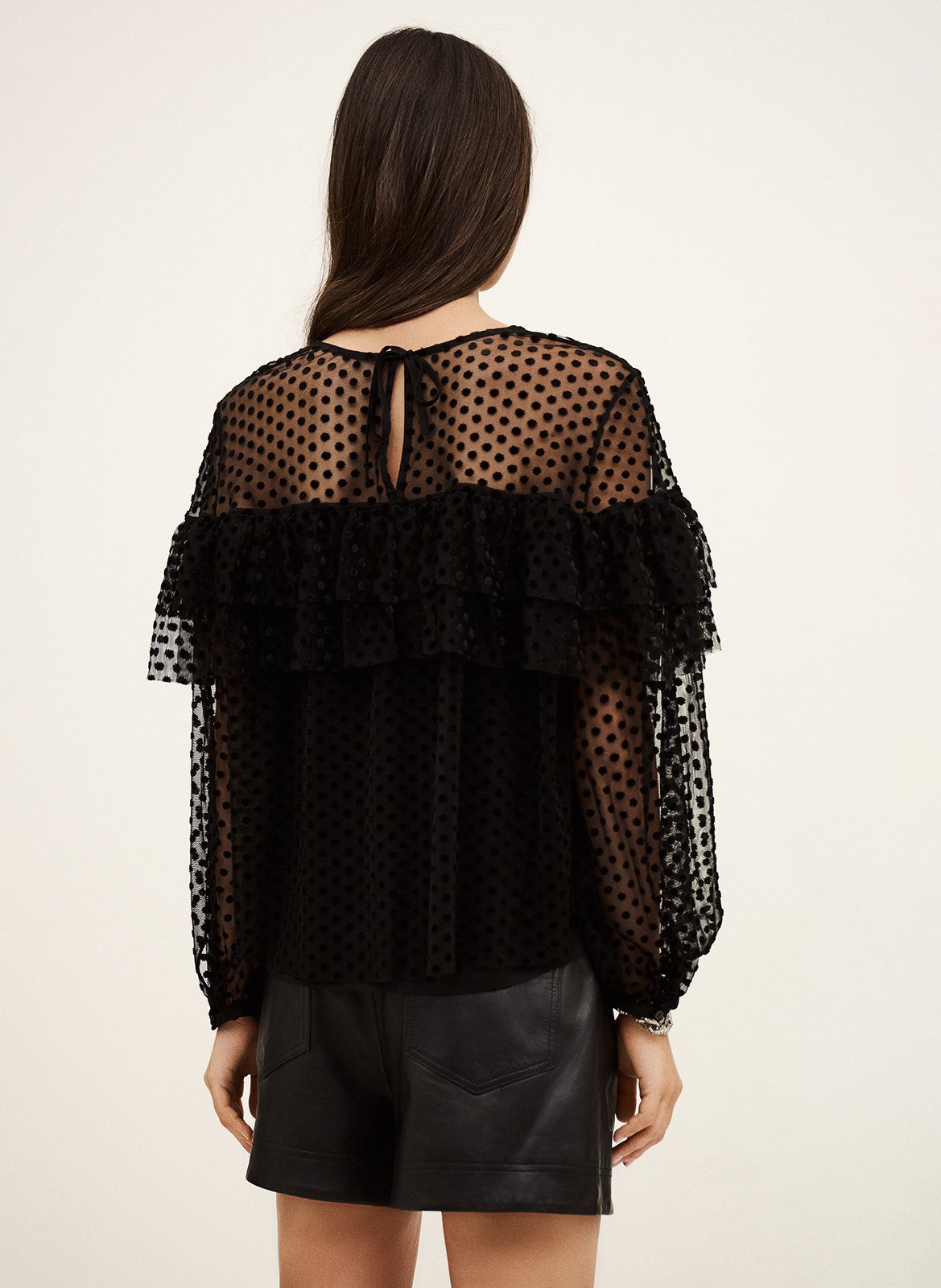 Blouse ample à pois et volants BA&SH Noir