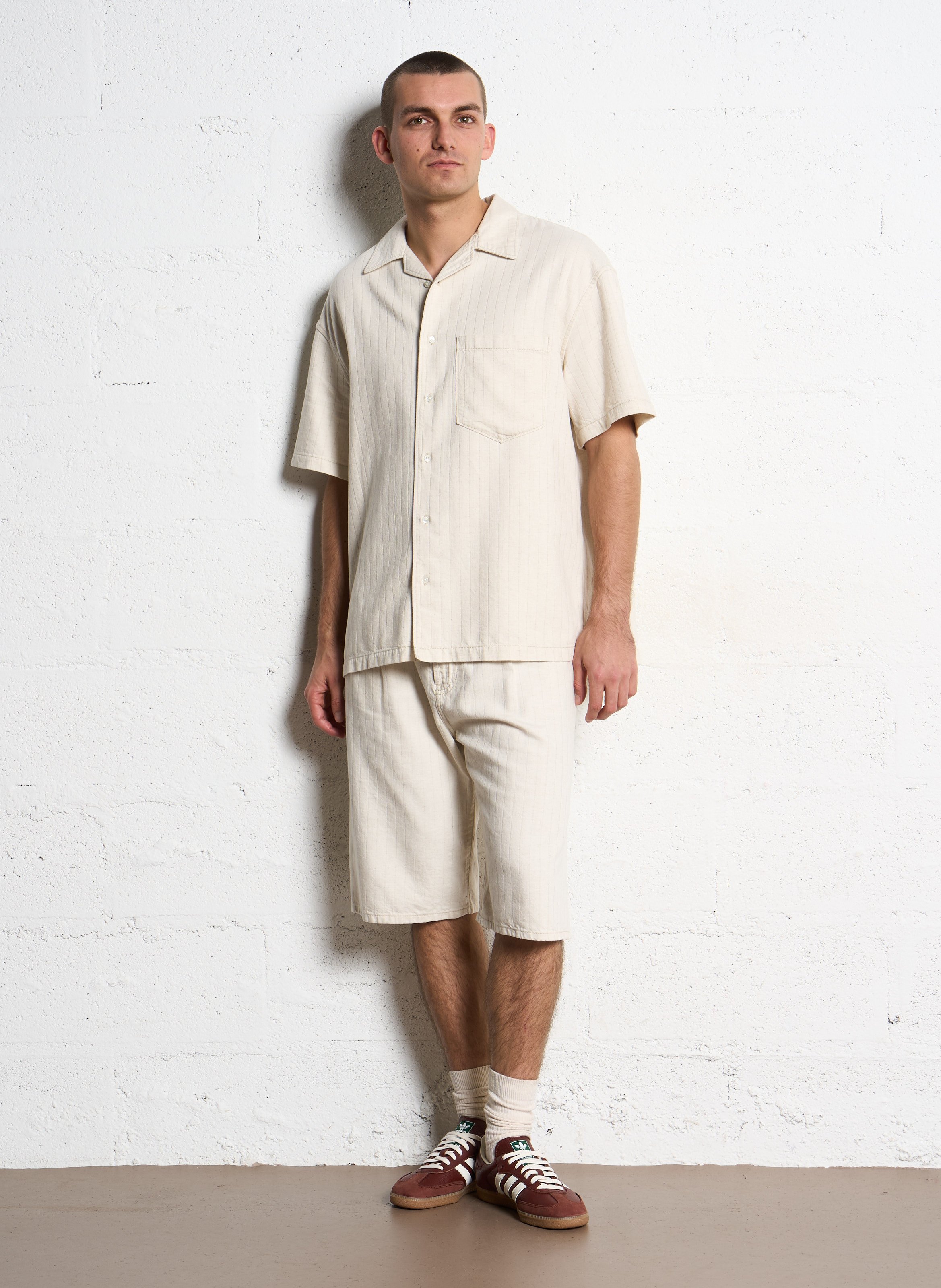 Straight striped cotton blend Bermuda shorts IKKS White