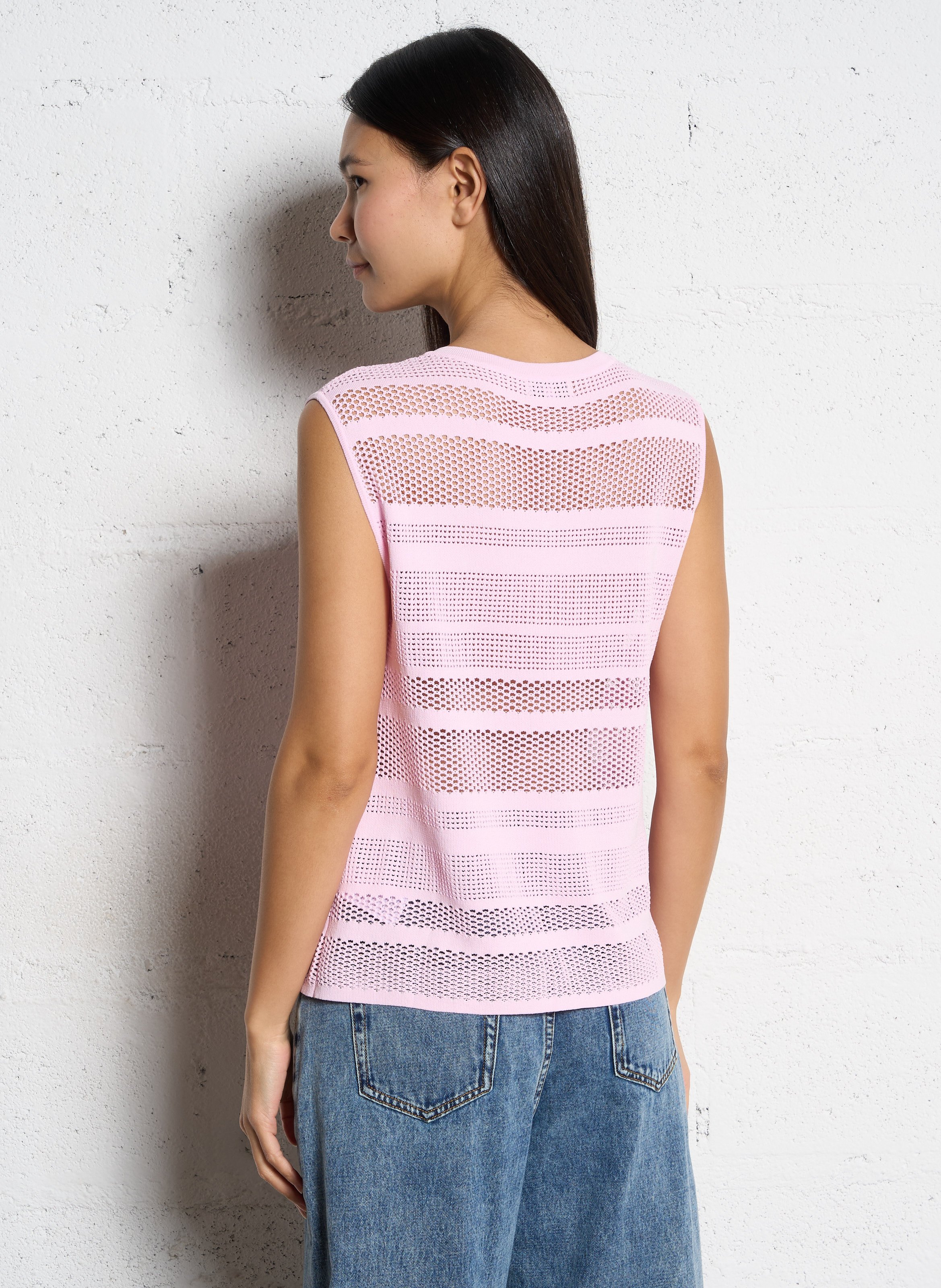 Gilet sans manches ajouré col rond SUNCOO Rose