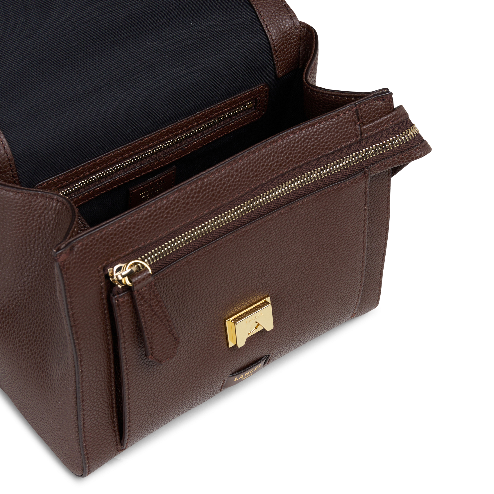 Grained leather flap bag LANCEL Brown