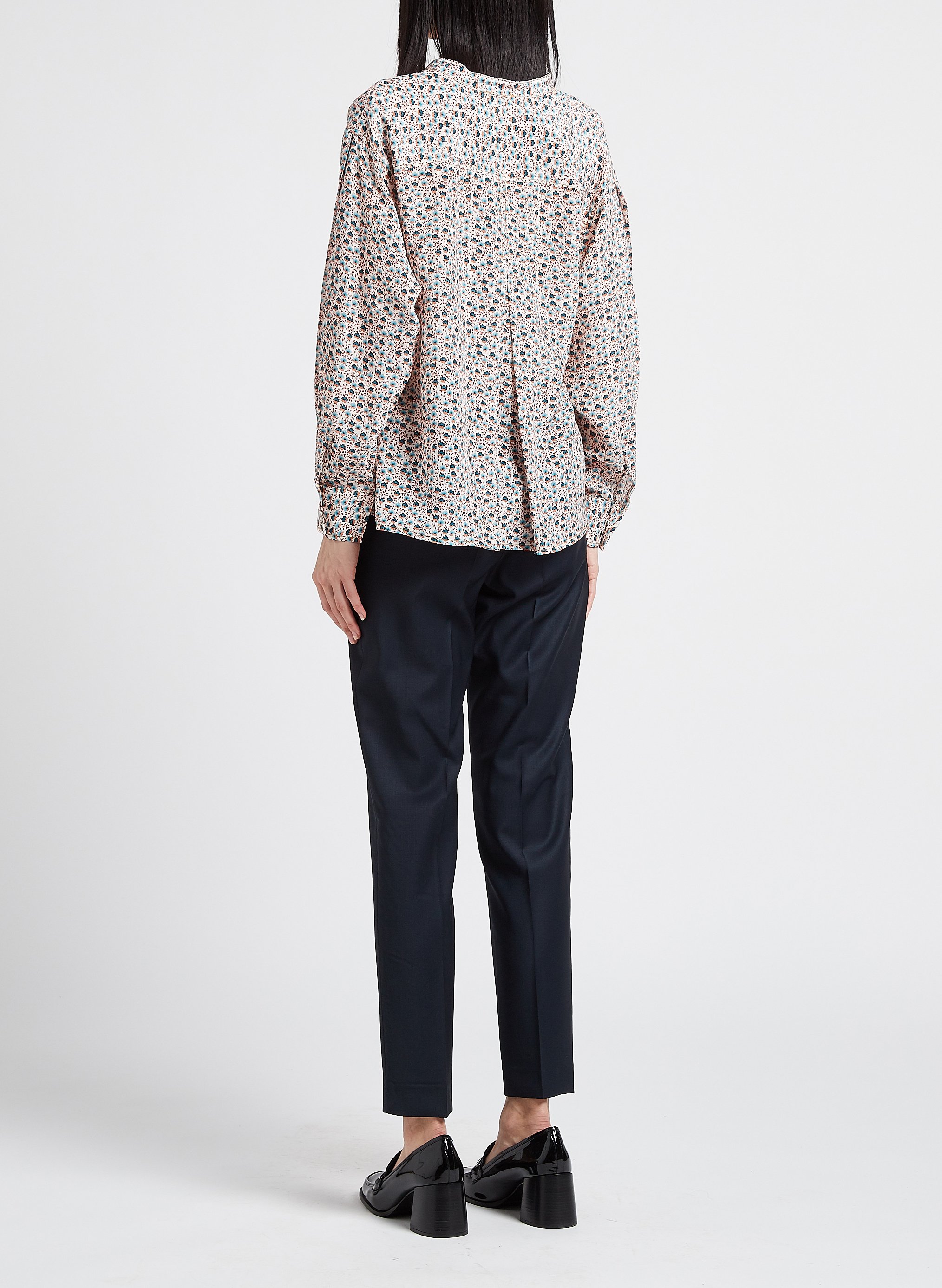 Weite Seidenbluse mit Rundhalsausschnitt und Print PAUL AND JOE Blau