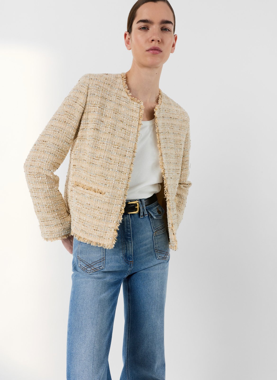 Chaqueta corta de mangas largas en tweed GERARD DAREL Beige