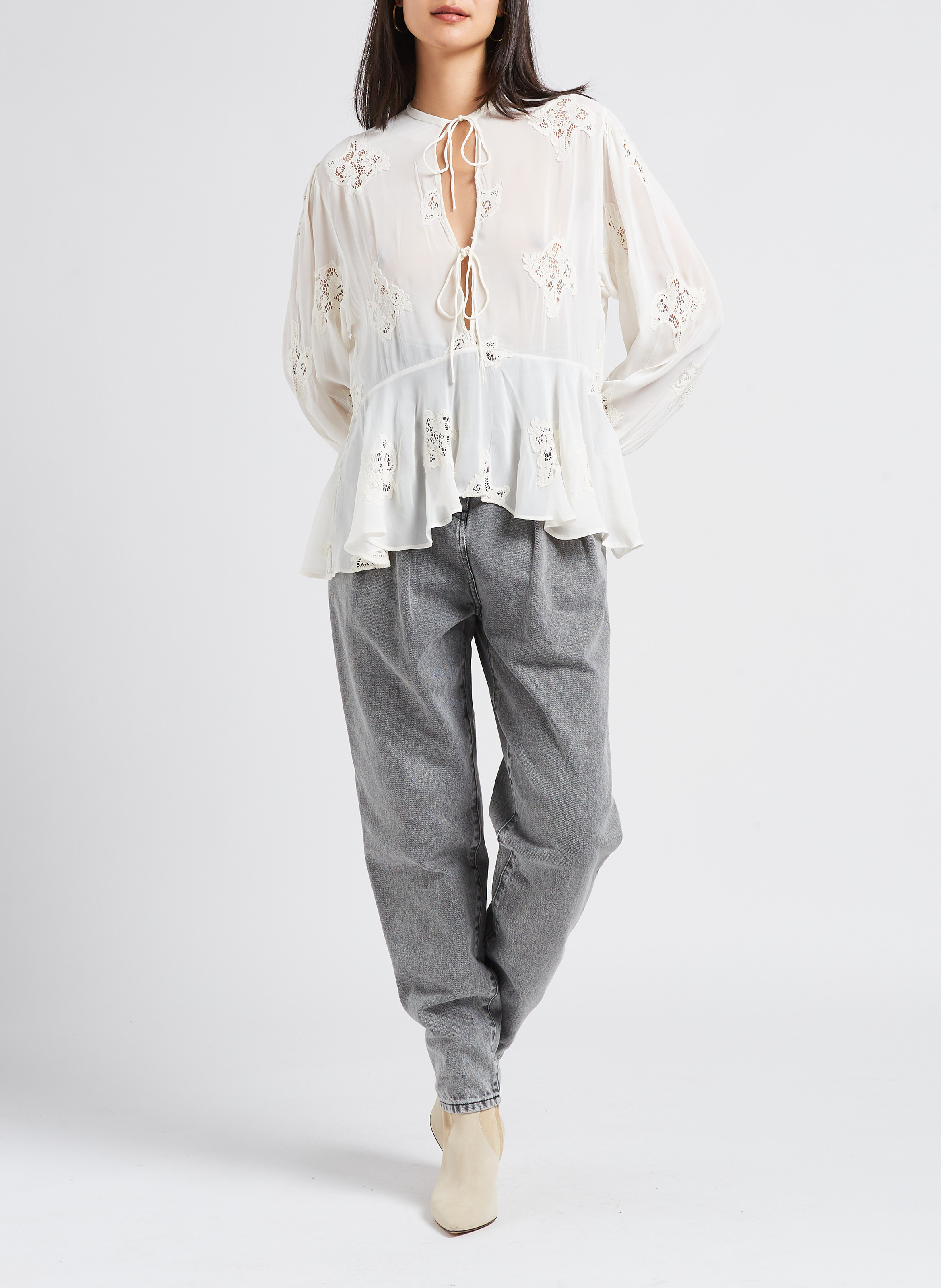 Blouse col tunisien à broderie ajourées IRO Beige