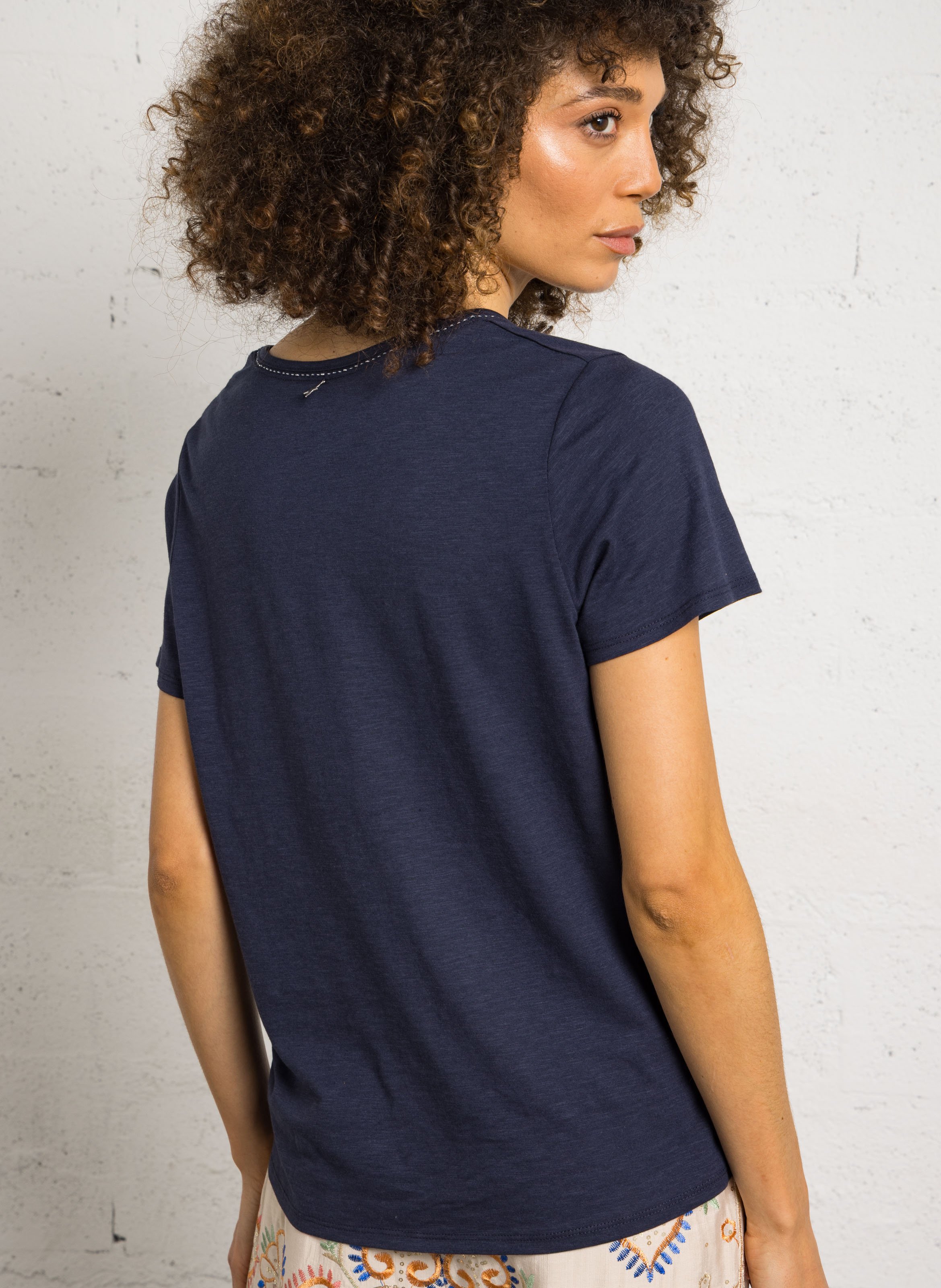 T-shirt oversize col V en coton mélangé SUD EXPRESS Bleu