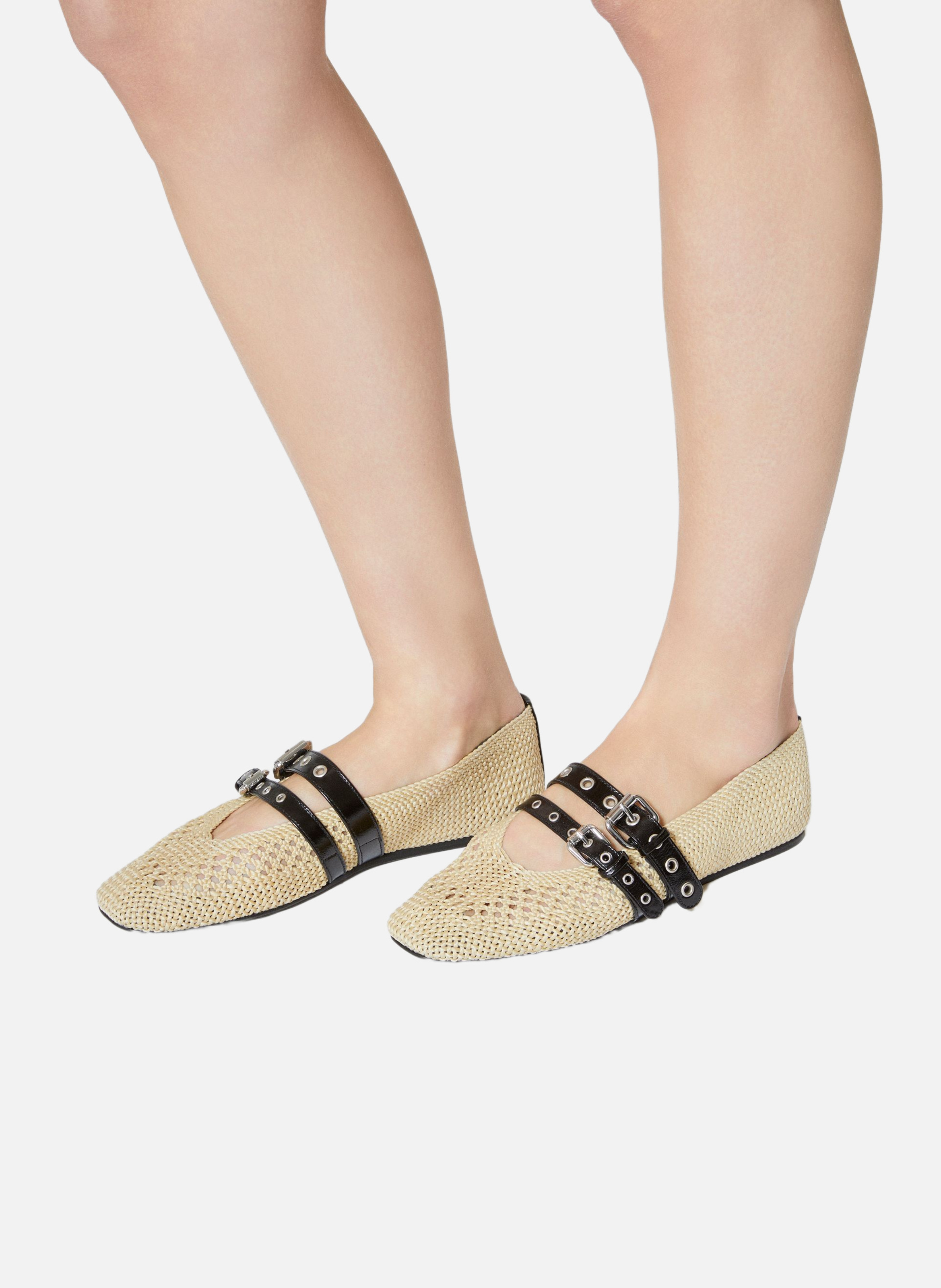 Raffia and leather ballerina flats THE KOOPLES Beige