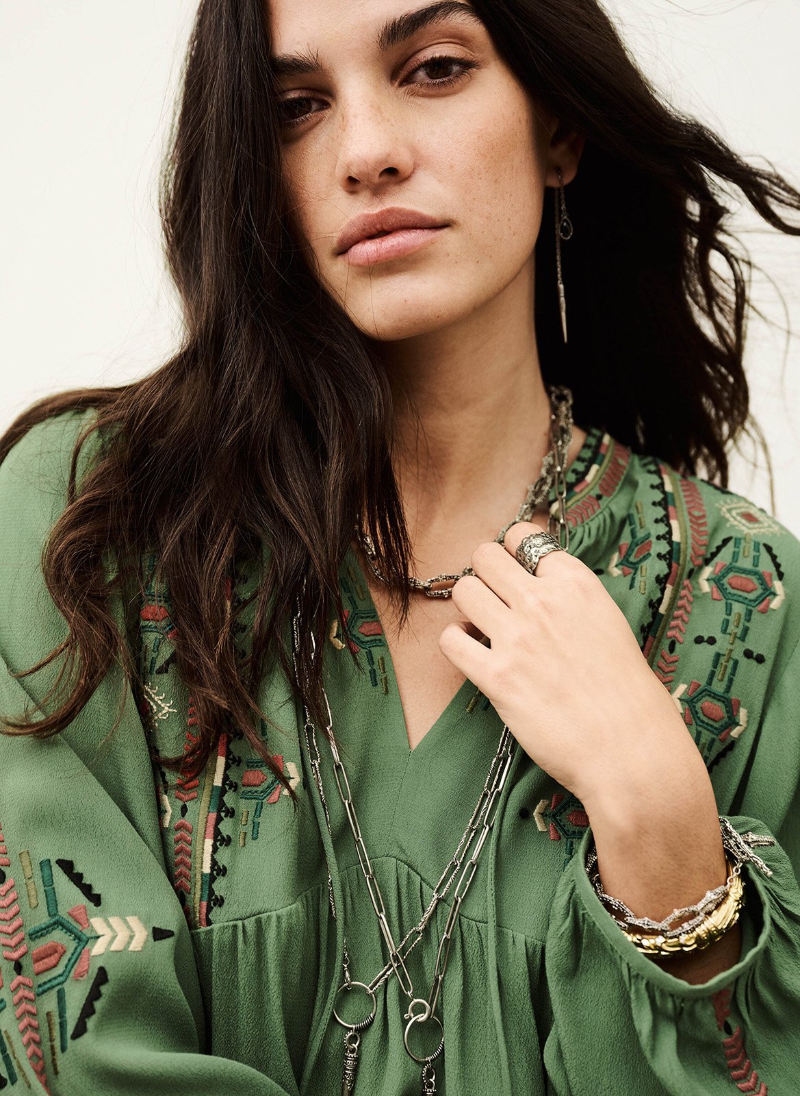 Wijde jurk met borduursel BA&SH Groen