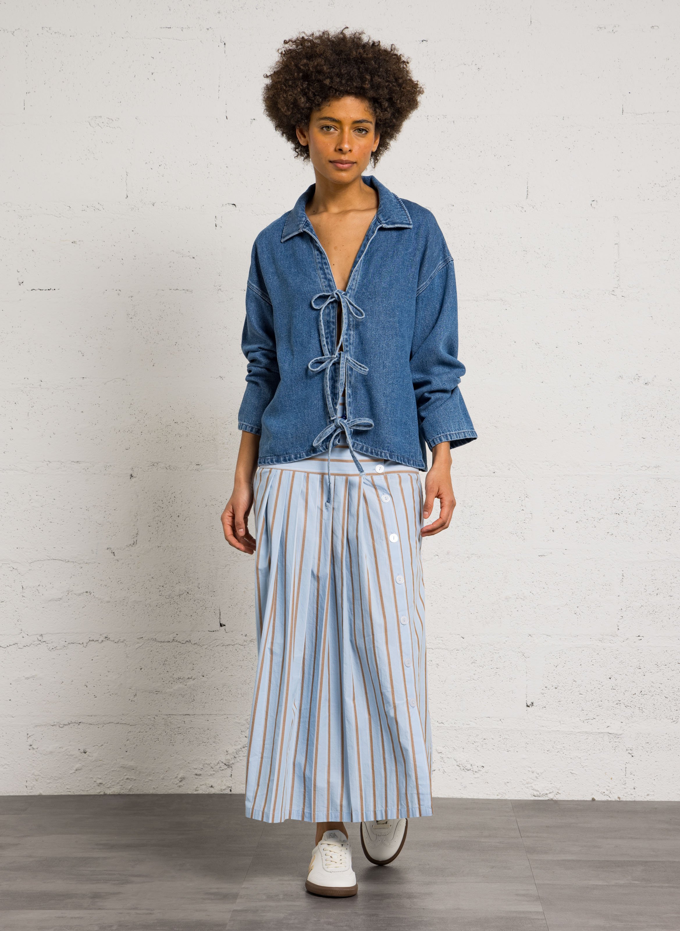 Flared Striped Organic Cotton Skirt LEON & HARPER Blue