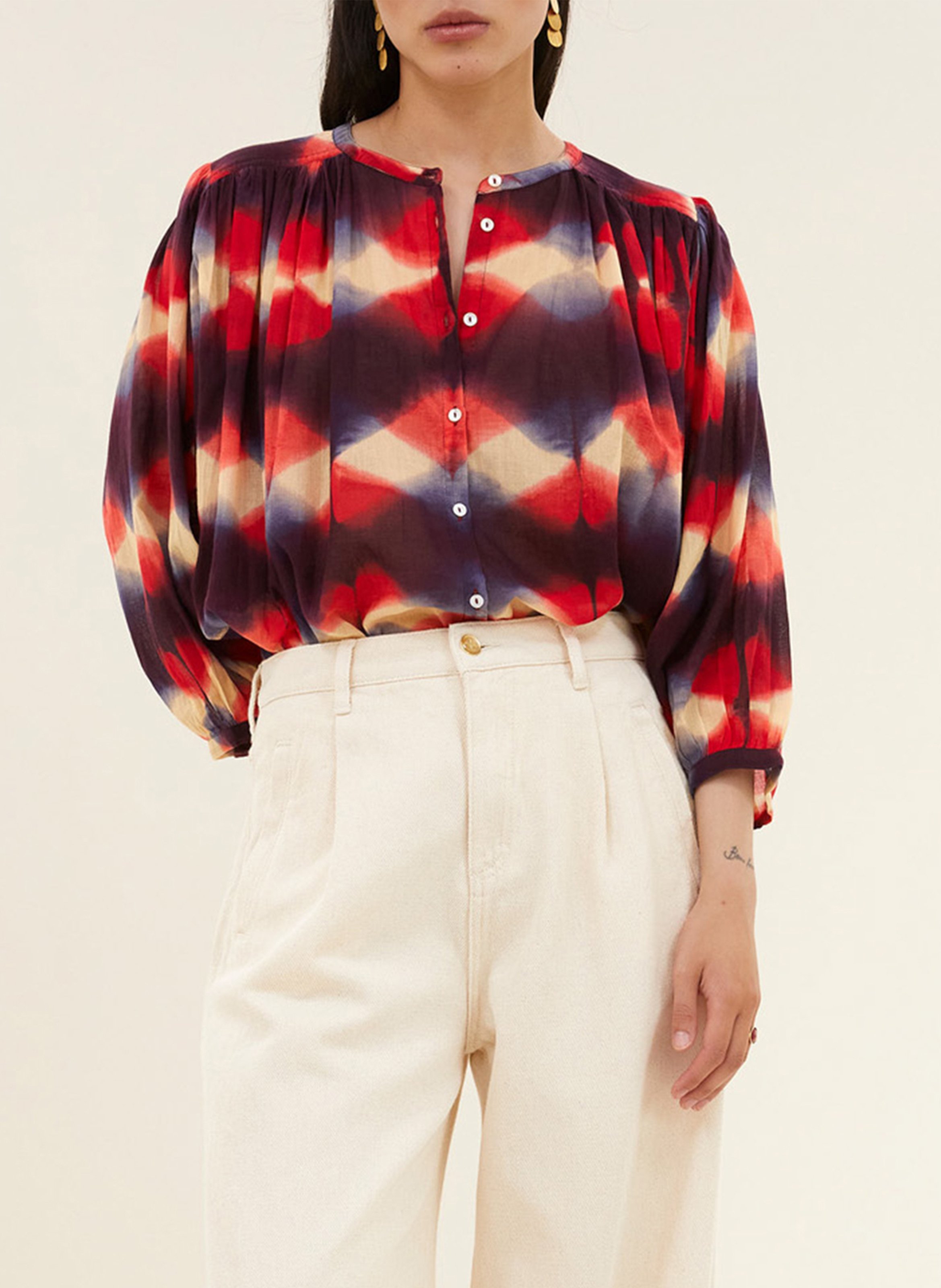 Round-neck cotton blouse BY BAR Multicolored
