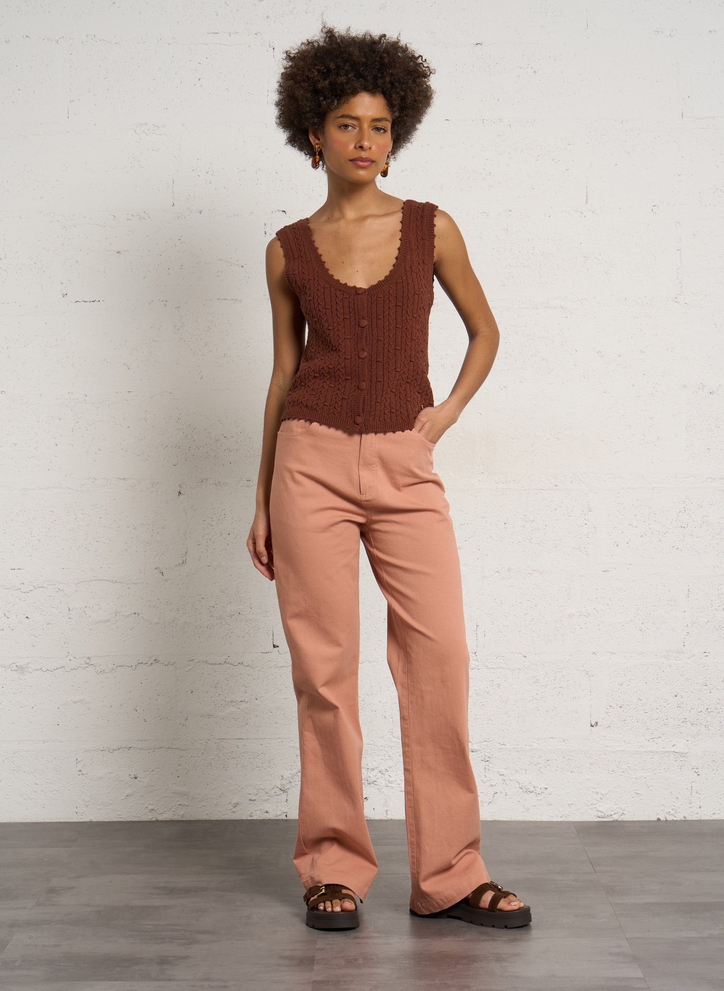 Jeans-Schlaghose aus Baumwoll-Mix PETITE MENDIGOTE Beige