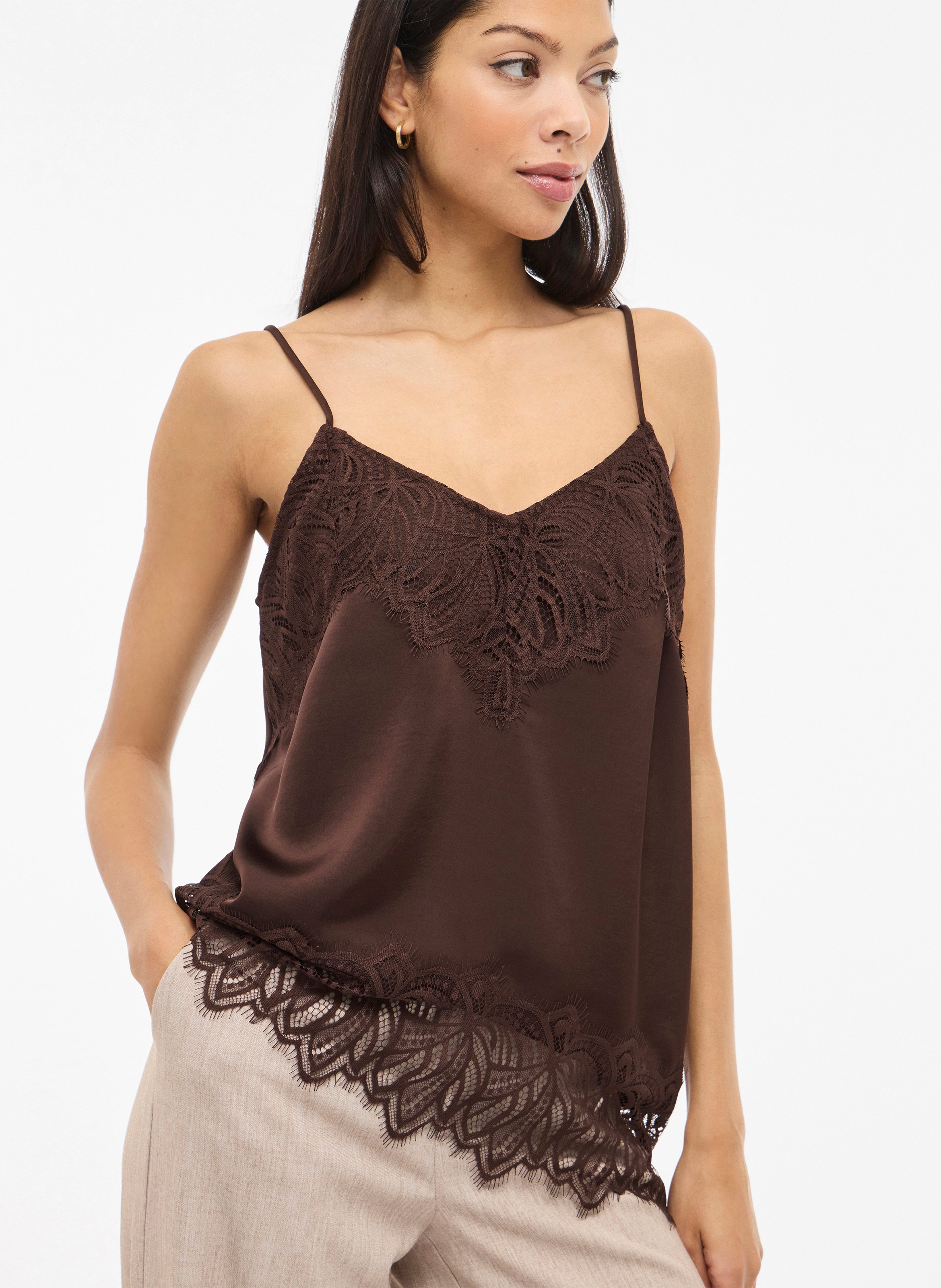 Lace Strap Top VILA Brown