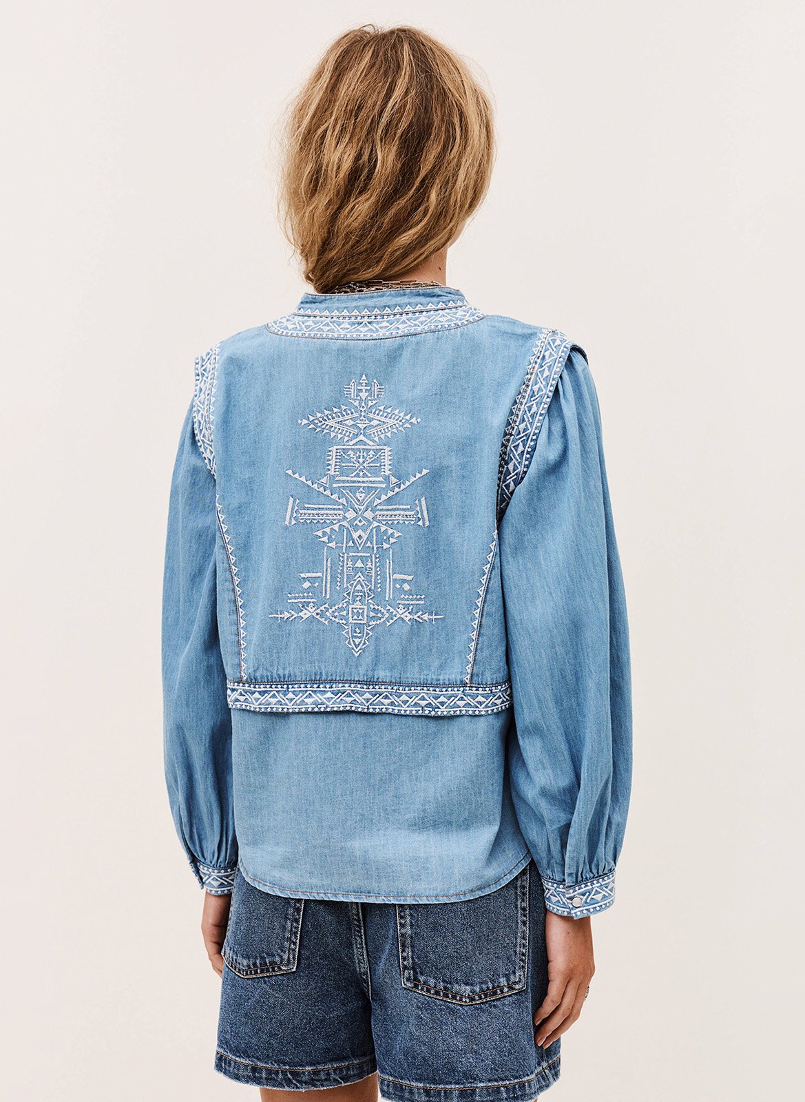 Blouse met Tunesische kraag en borduursels BA&SH Blauw