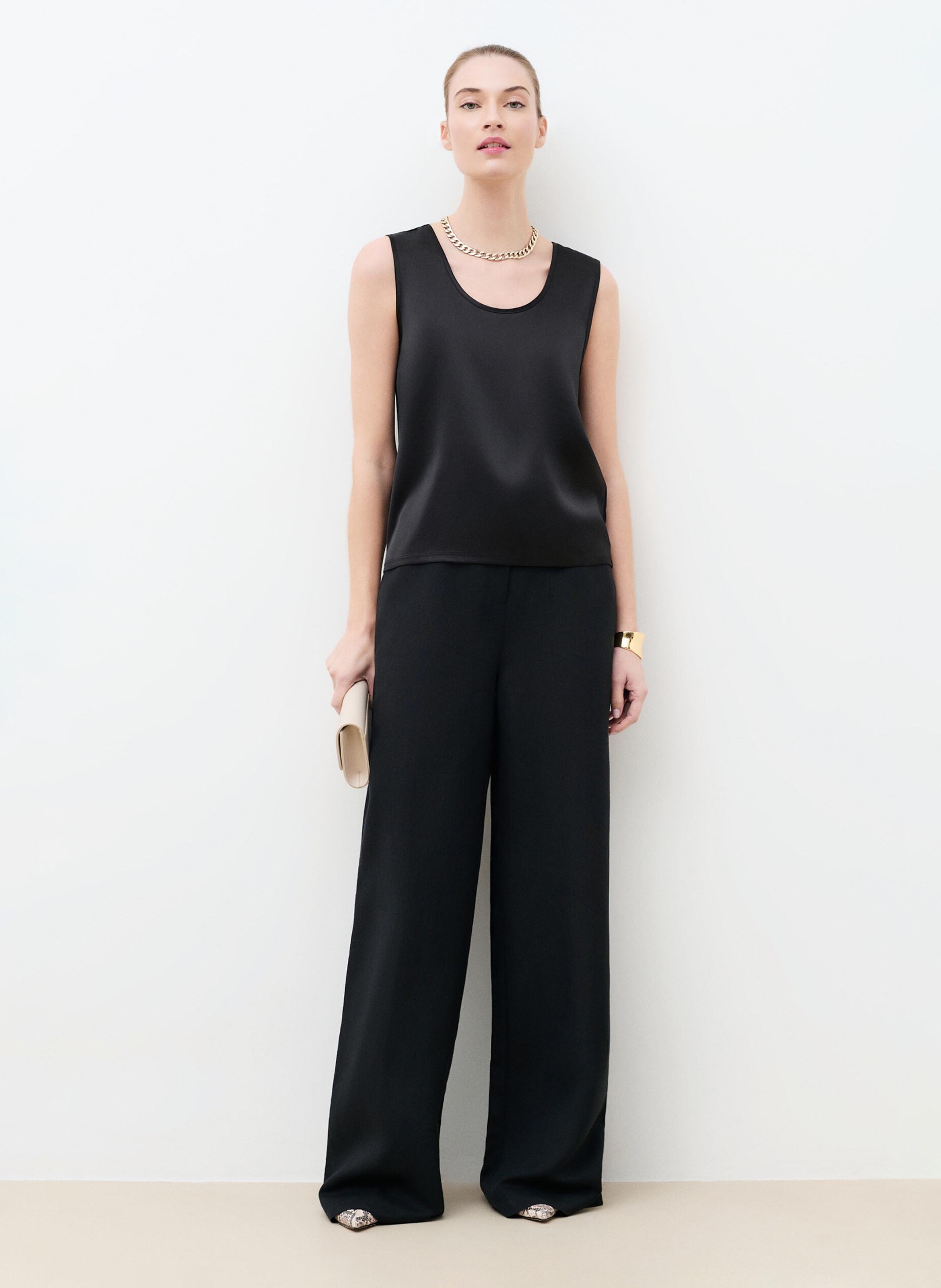 Top ample col rond satiné CAROLL Noir