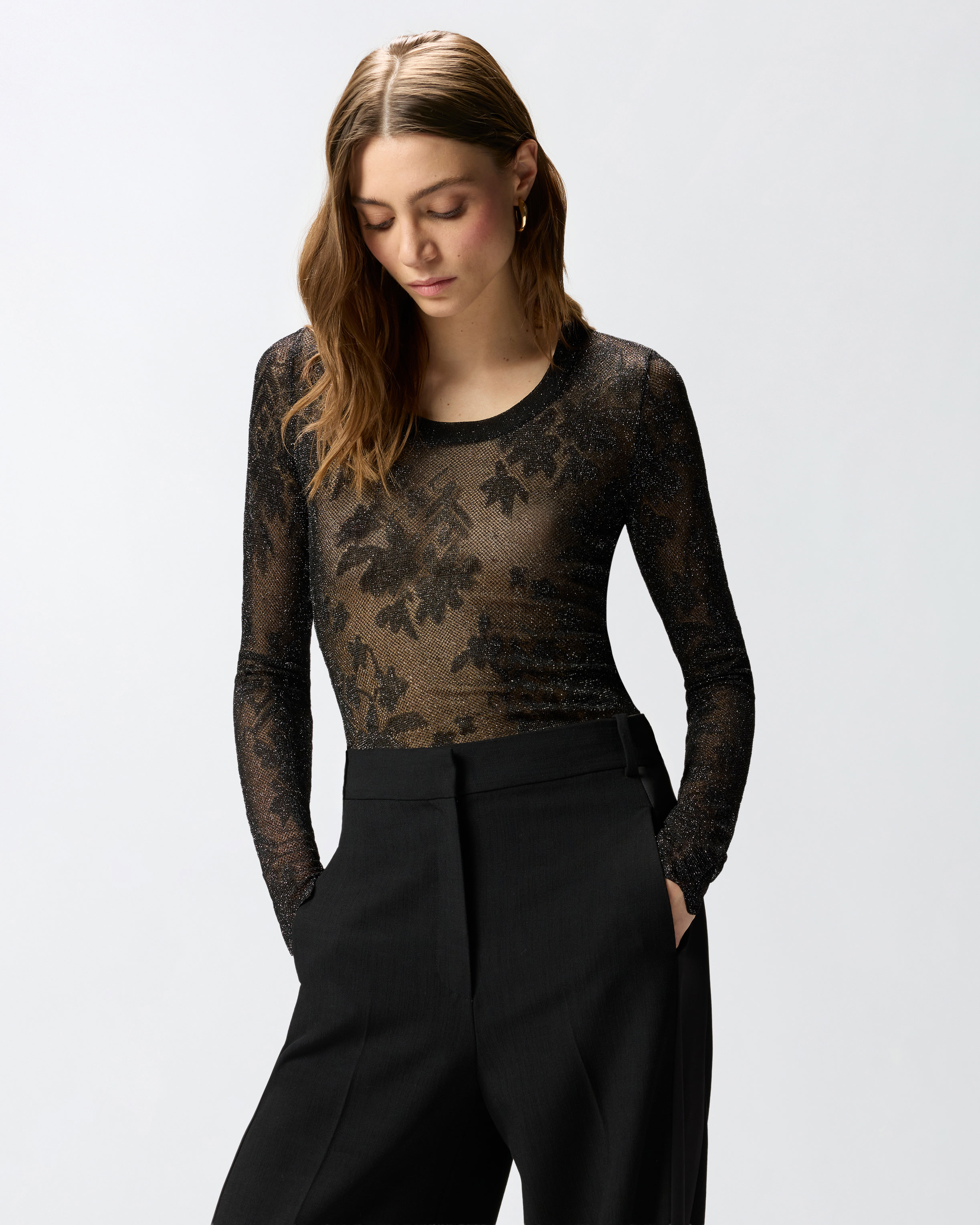 T-shirt en dentelle florale PINKO Noir