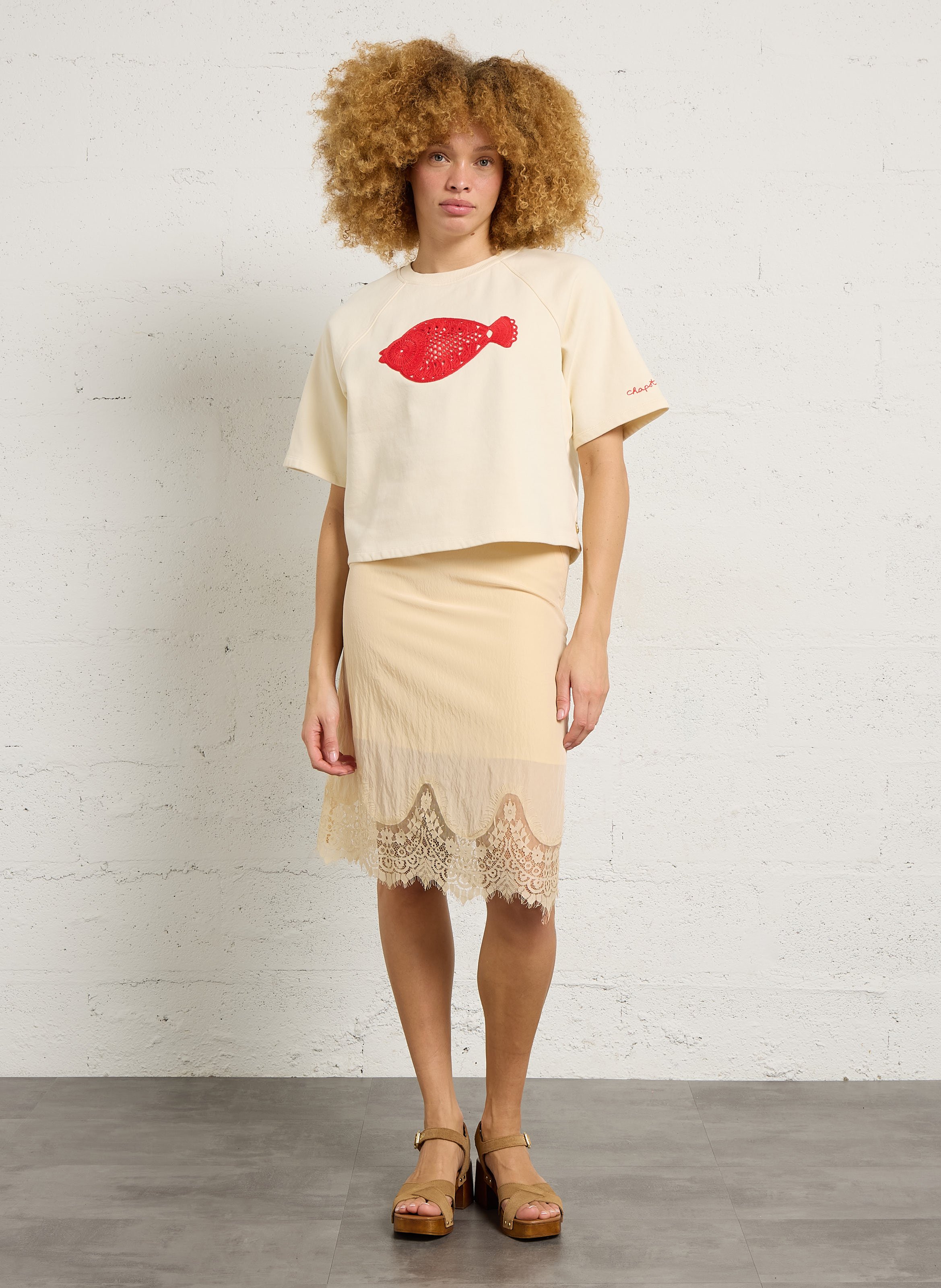 Oversized sweatshirt with sun embroideries FABIENNE CHAPOT White