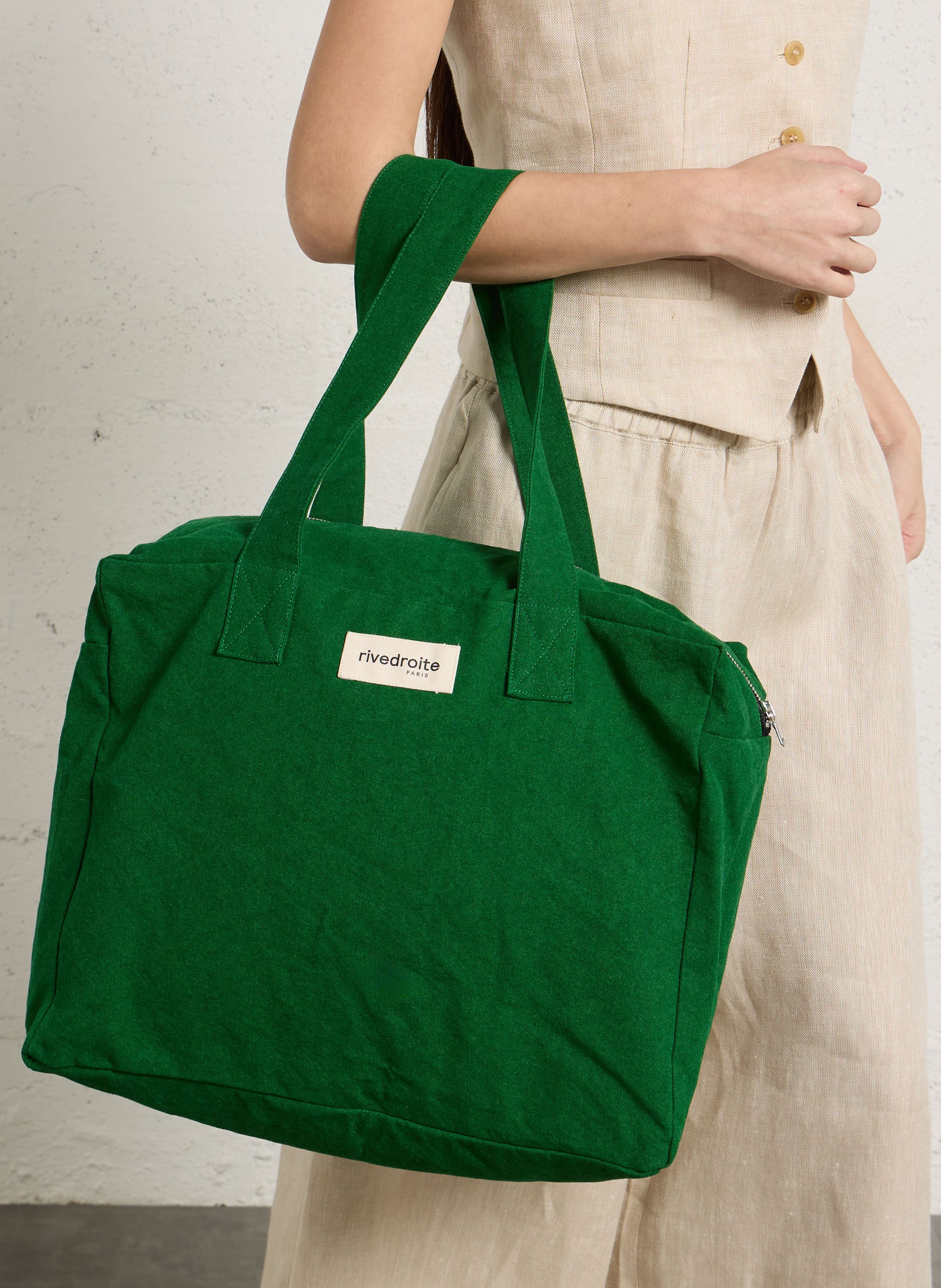 Sac week-end en coton recyclé mélangé RIVEDROITE PARIS Vert