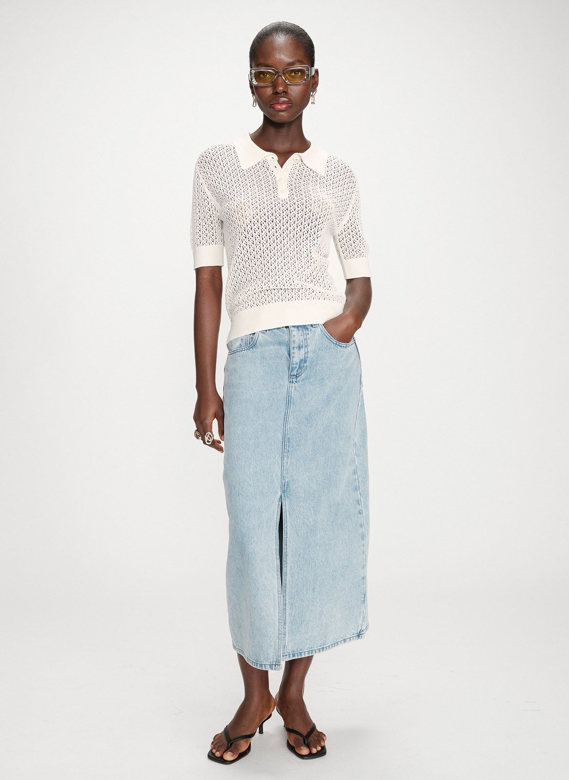 Cardigan droit tricot fantaisie GRACE ET MILA Blanc