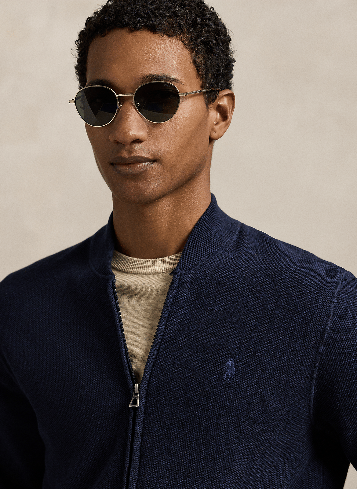 Pull zippé en coton POLO RALPH LAUREN Bleu