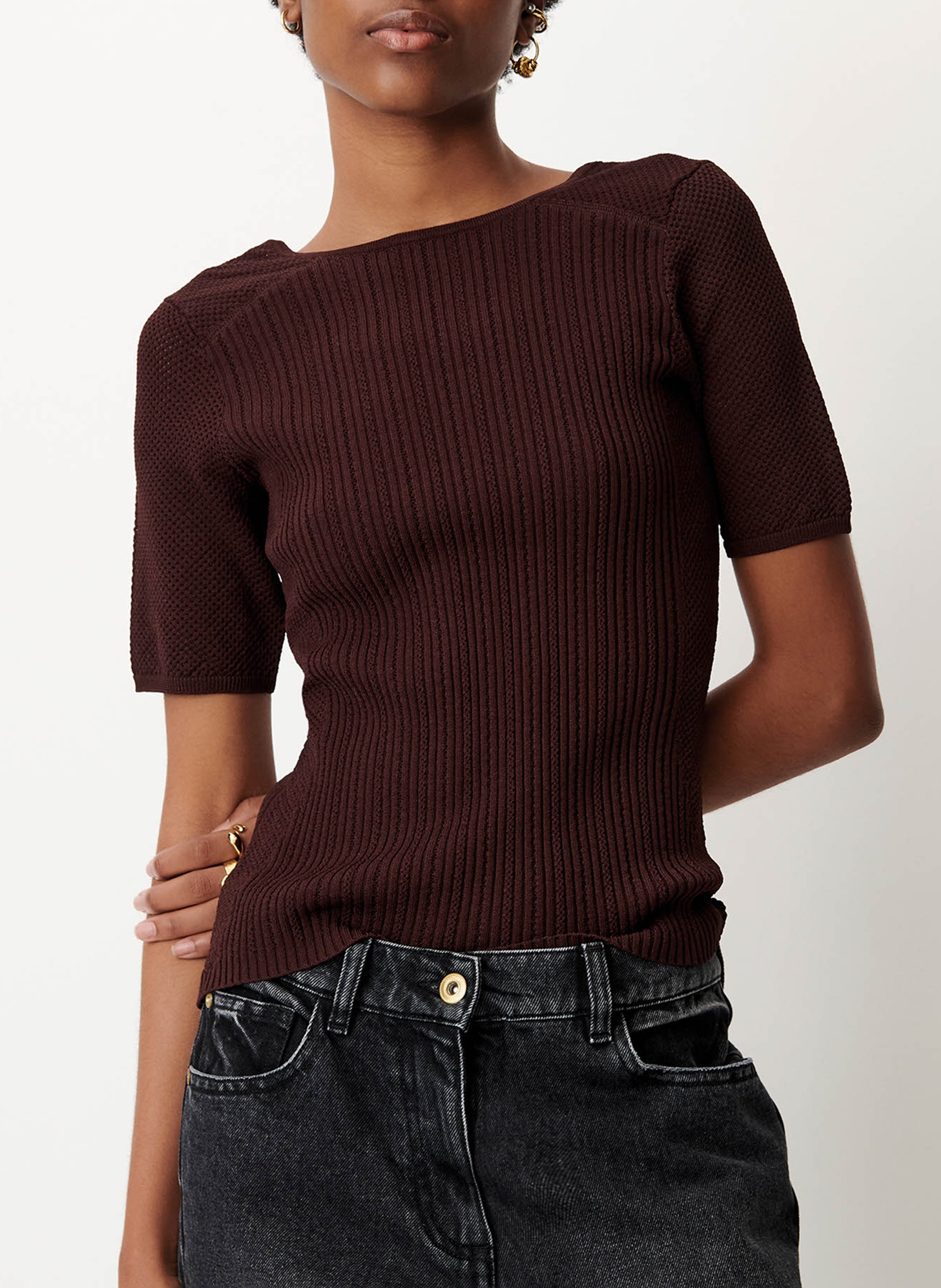 Round neck cotton top SESSUN Brown