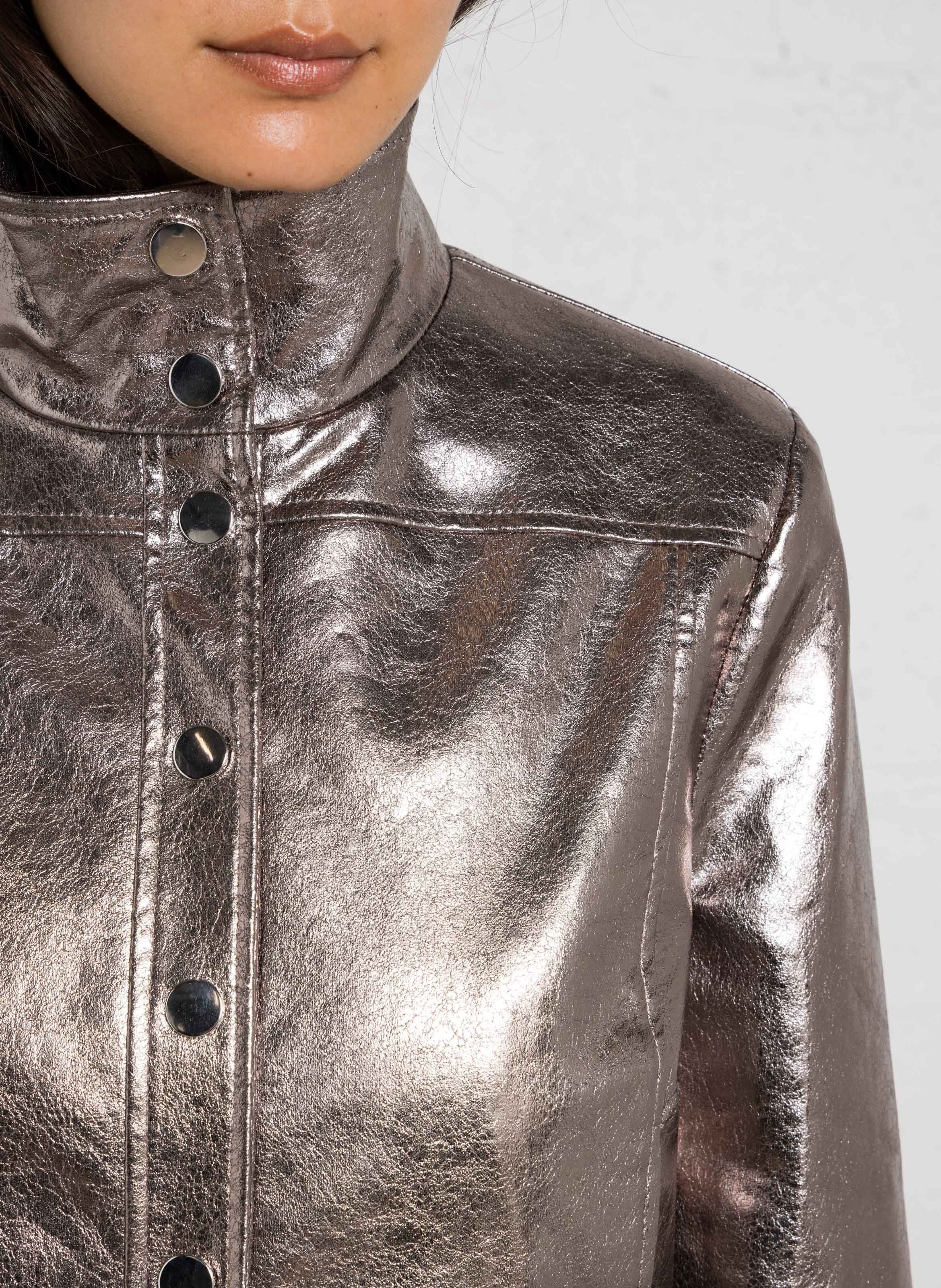 Straight metallic jacket with a high collar IMPERIAL Silver