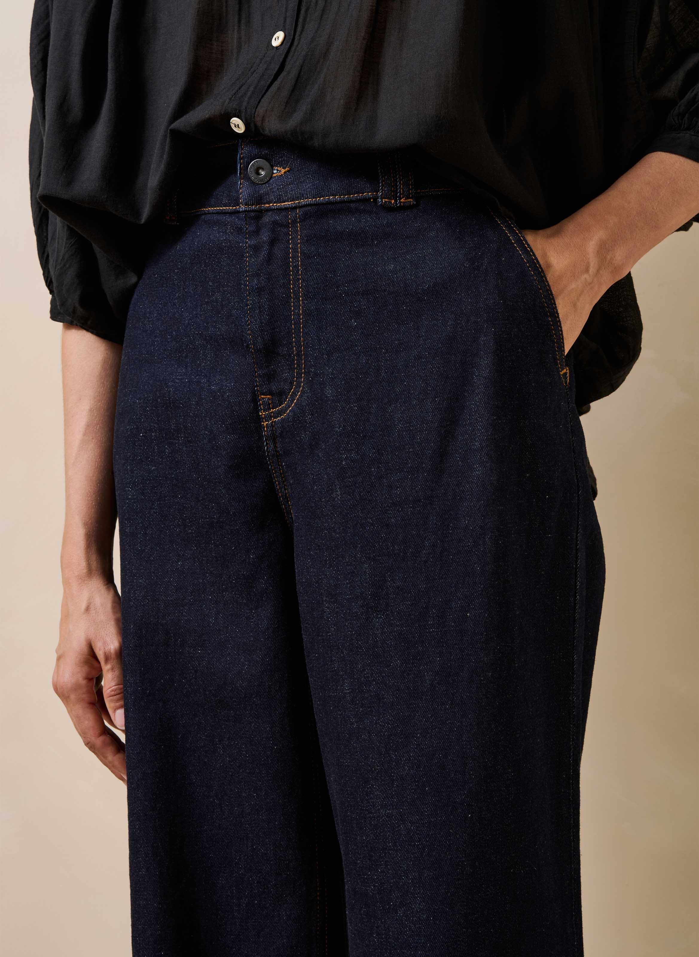 Jean large en coton bio mélangé LA FEE MARABOUTEE Bleu