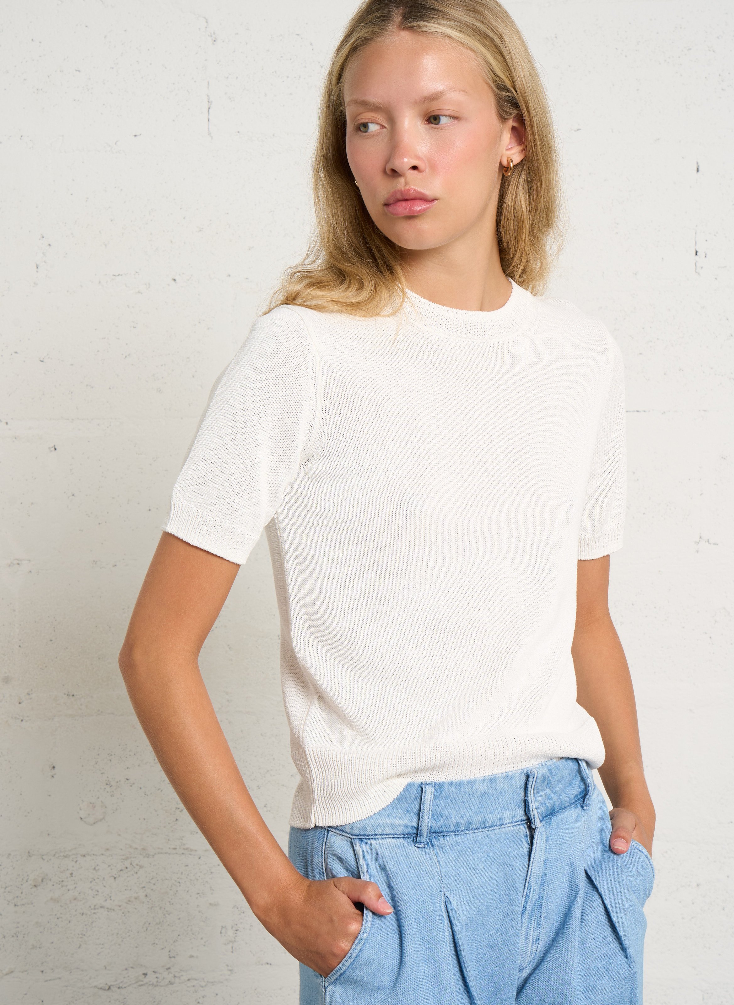 Rundhals-T-Shirt aus Baumwoll-Mix MAISON 123 Weiss