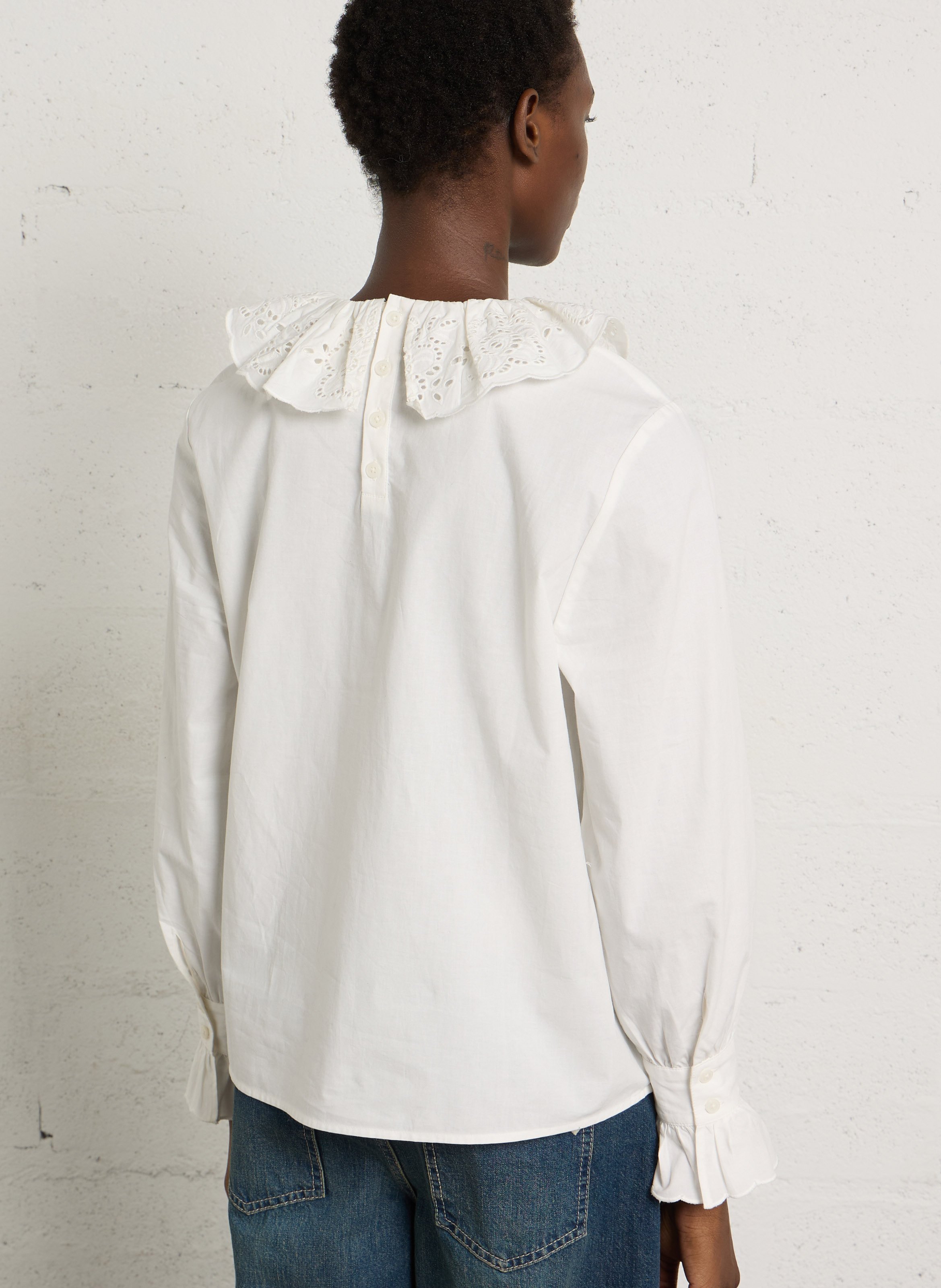 Oversized cotton blouse with Peter Pan collar DES PETITS HAUTS Beige