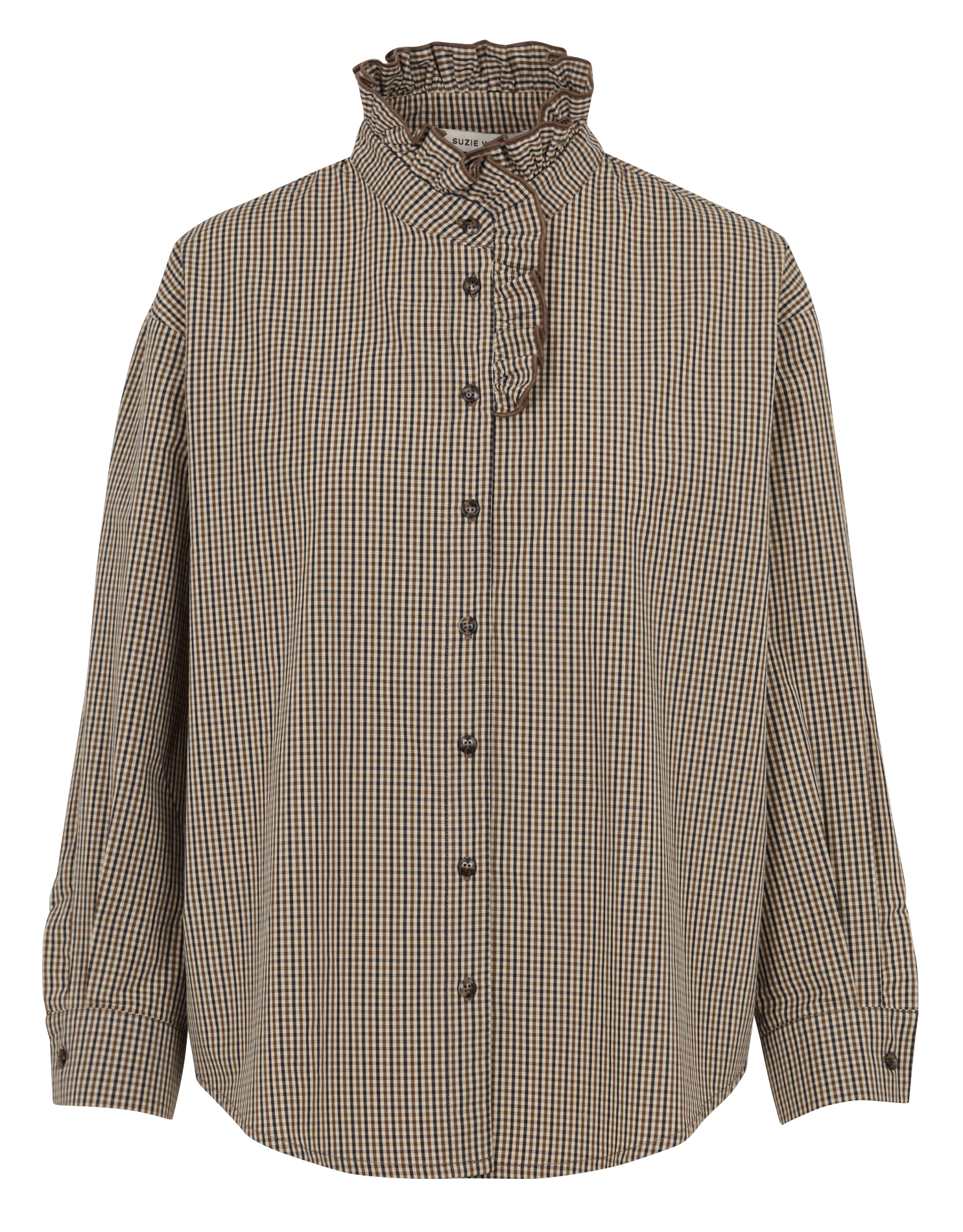 Loose fit Victorian collar organic cotton shirt SUZIE WINKLE Brown