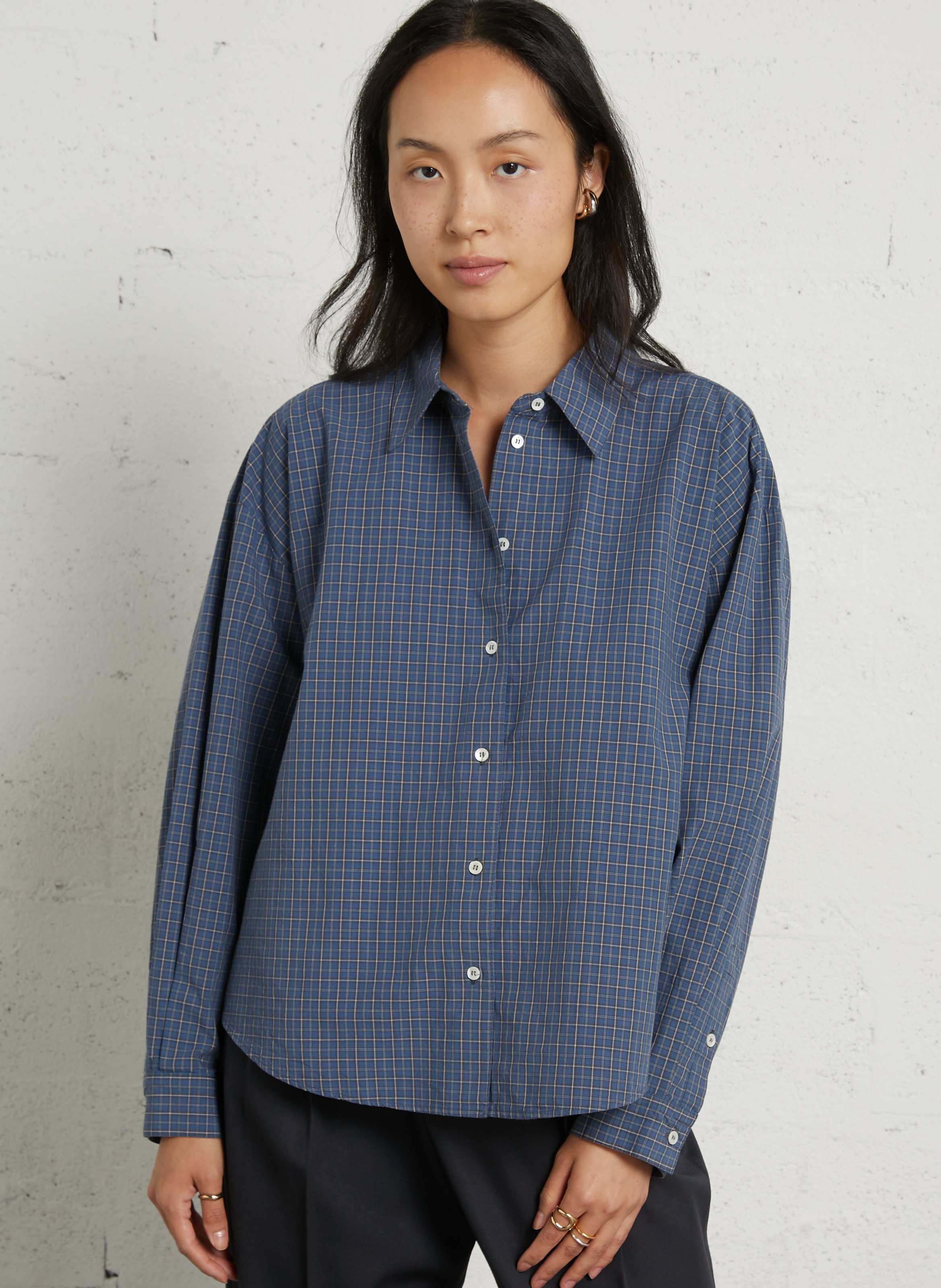 Blouse van biokatoen met klassieke kraag MASSCOB Blauw