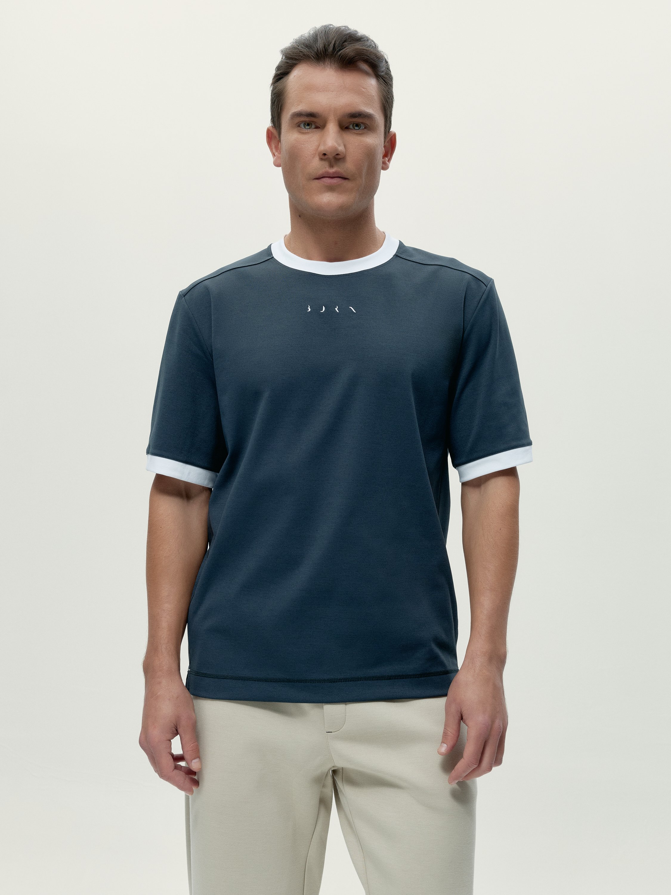 Men's sports T-shirt with short sleeves and oversized fit BORN Grey