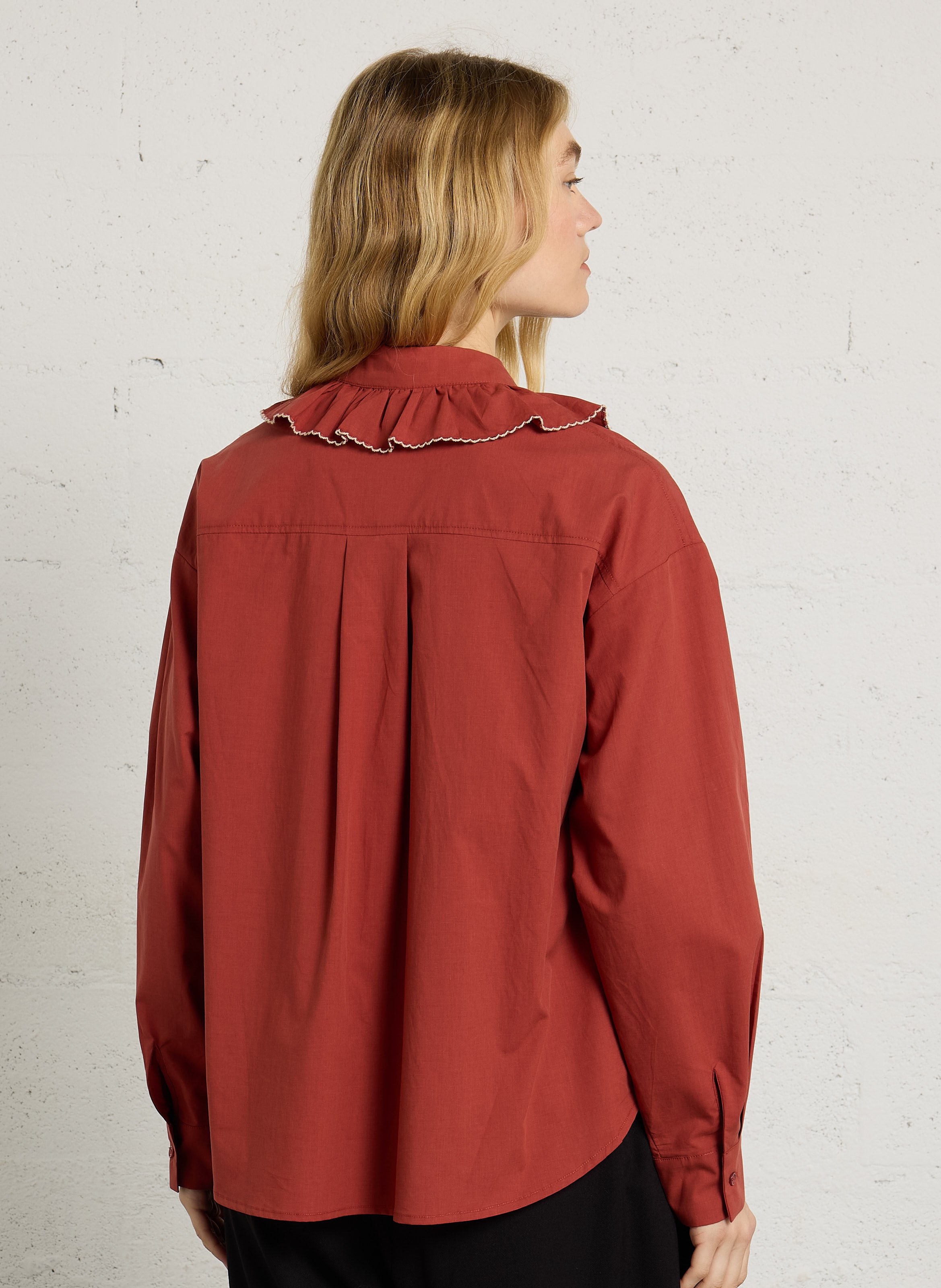 Blouse van katoenmix met claudinekraag THE KORNER Rood