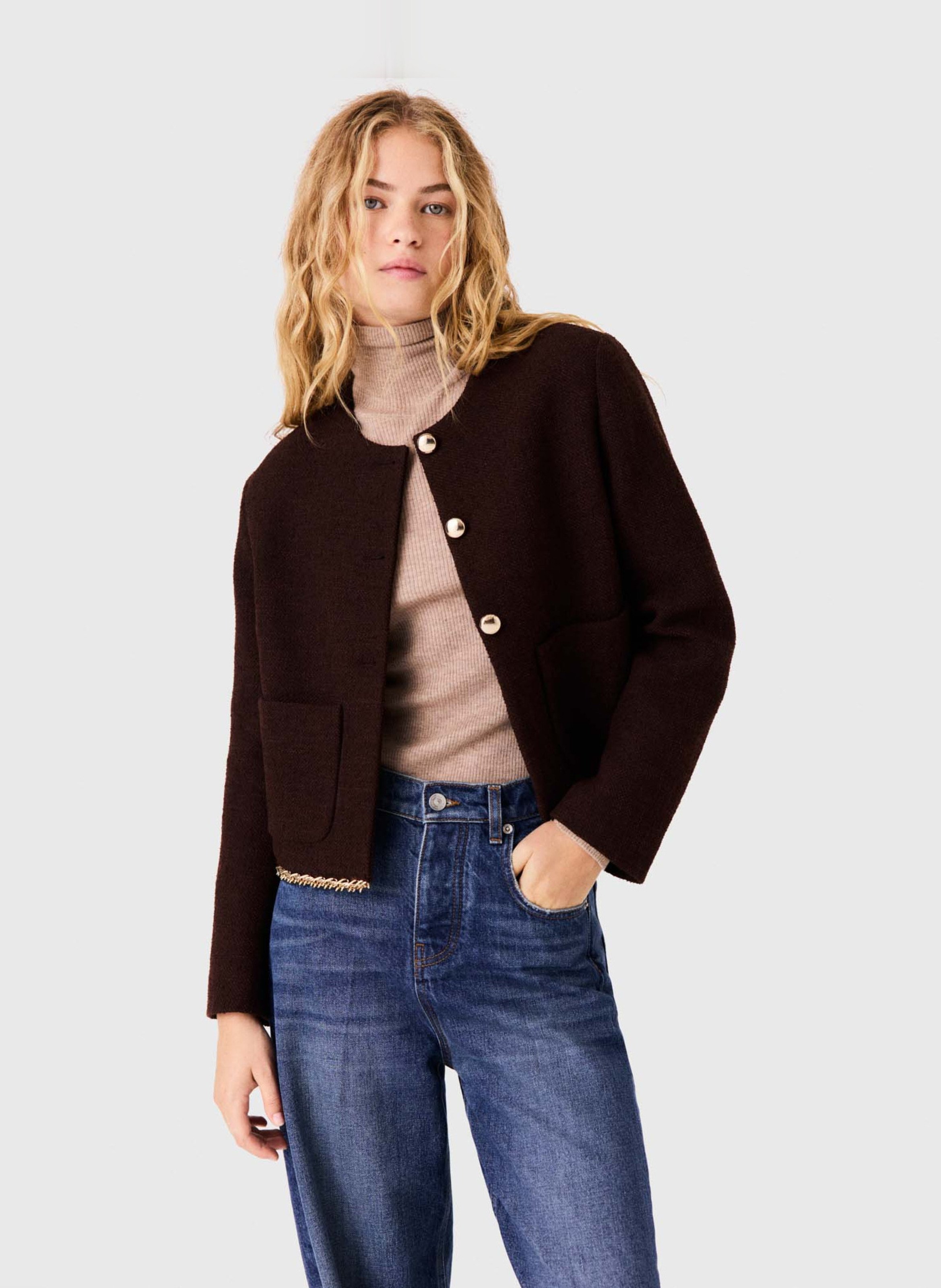 Veste courte droite col rond MAJE Bruin