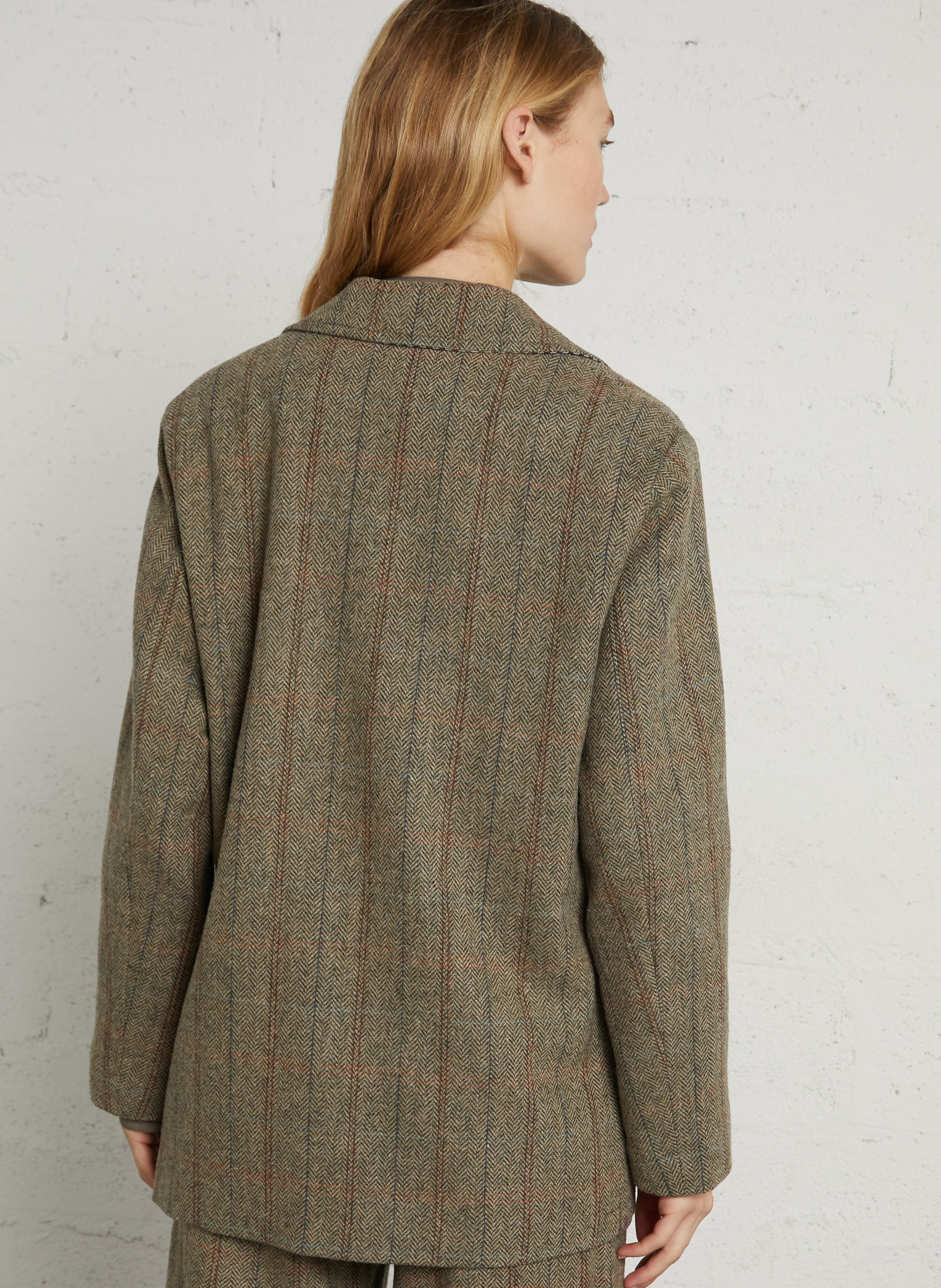 Rechte blazer met ruitpatroon en wollen virgin-vezel kraag DIEGA Kaki