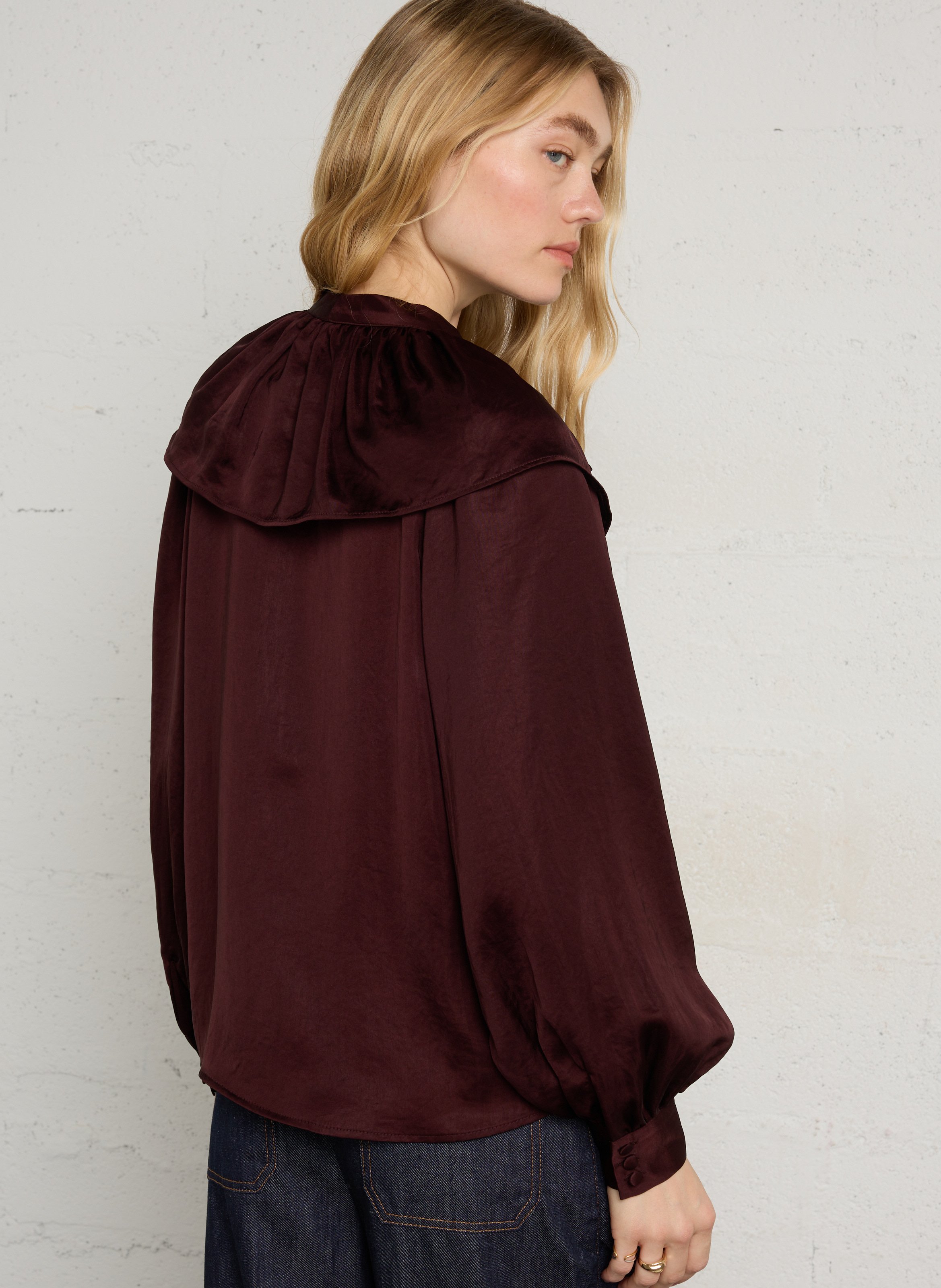 Chemisier boutonné en satin DES PETITS HAUTS Violet