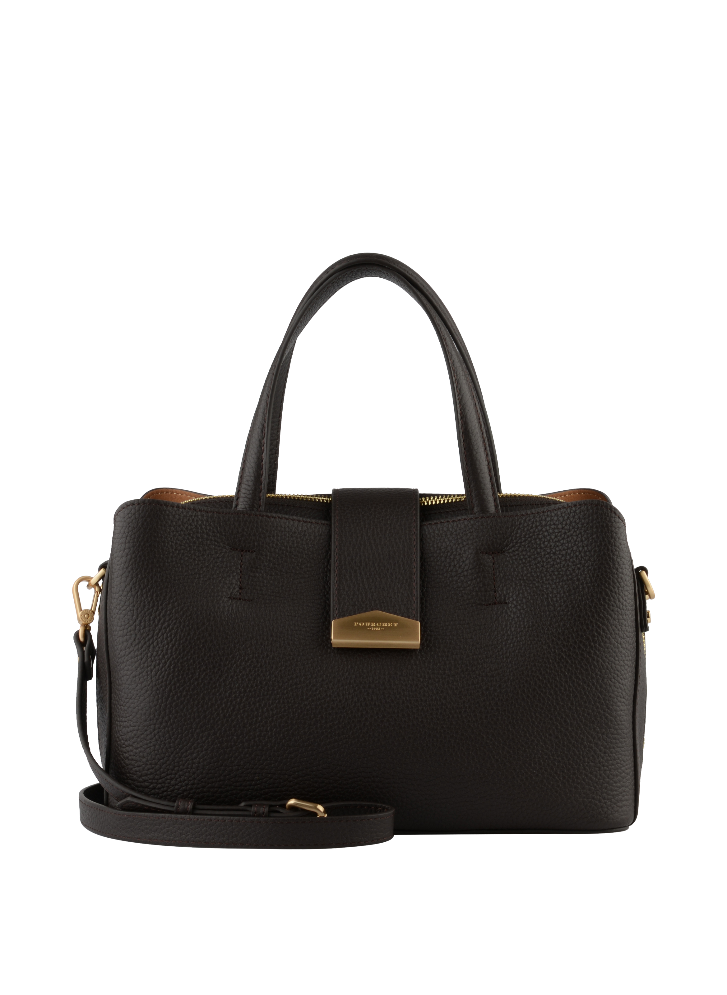 Calfskin leather handbag POURCHET Brown