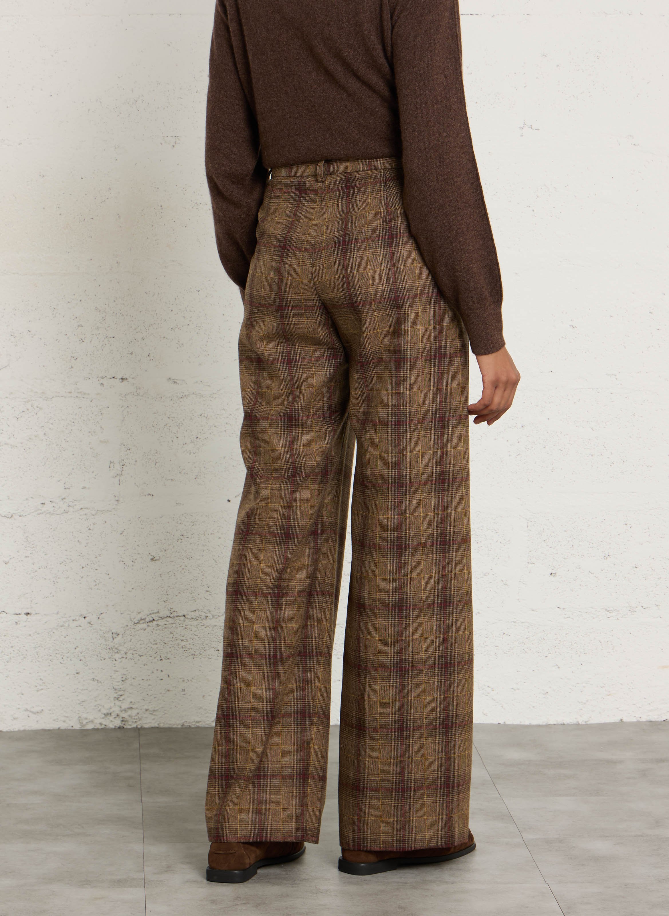 Pantalon à pinces droit à carreaux en laine mélangée DIEGA Marron