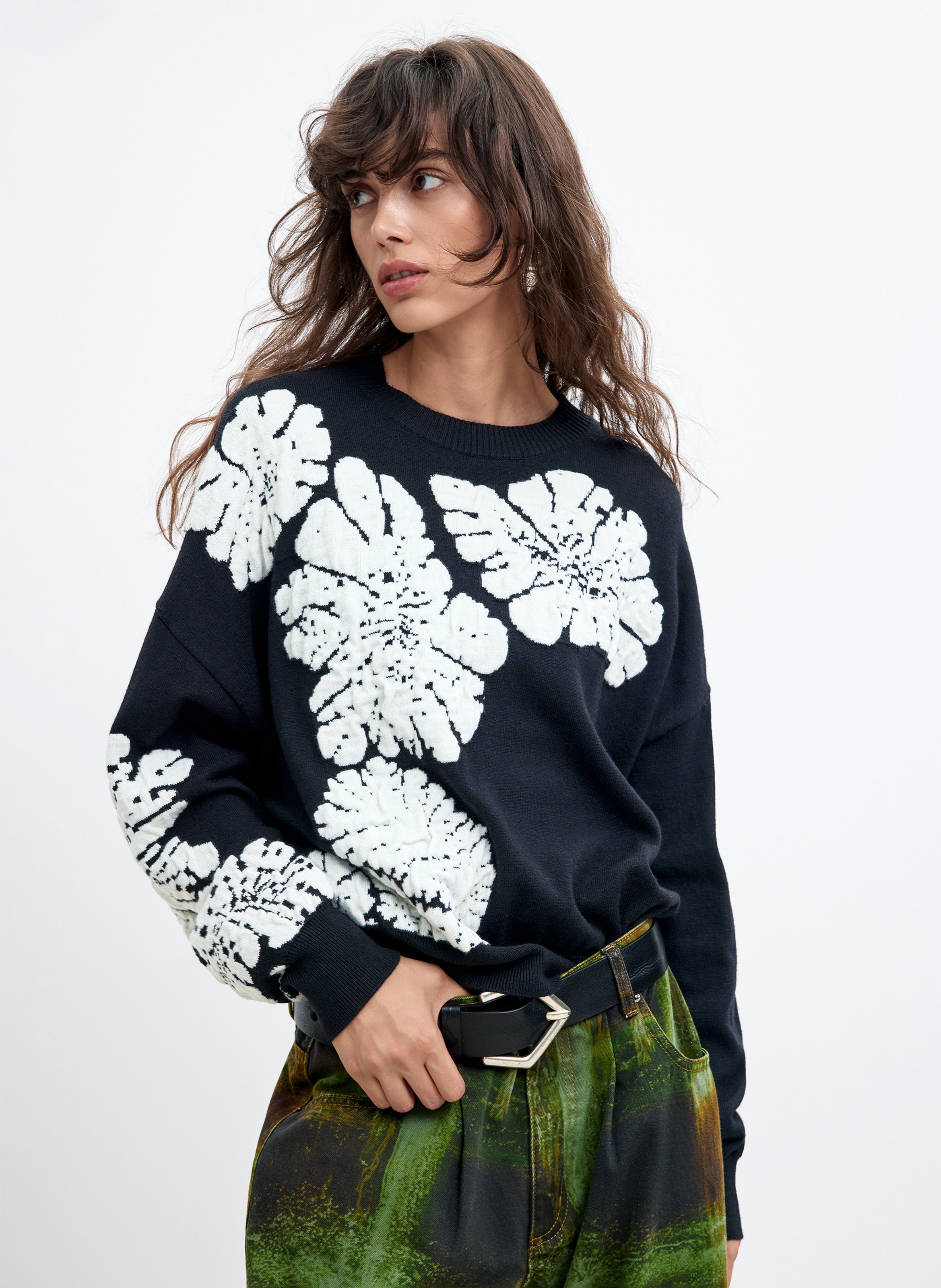 Pull ample col rond à motif DESIGUAL Noir