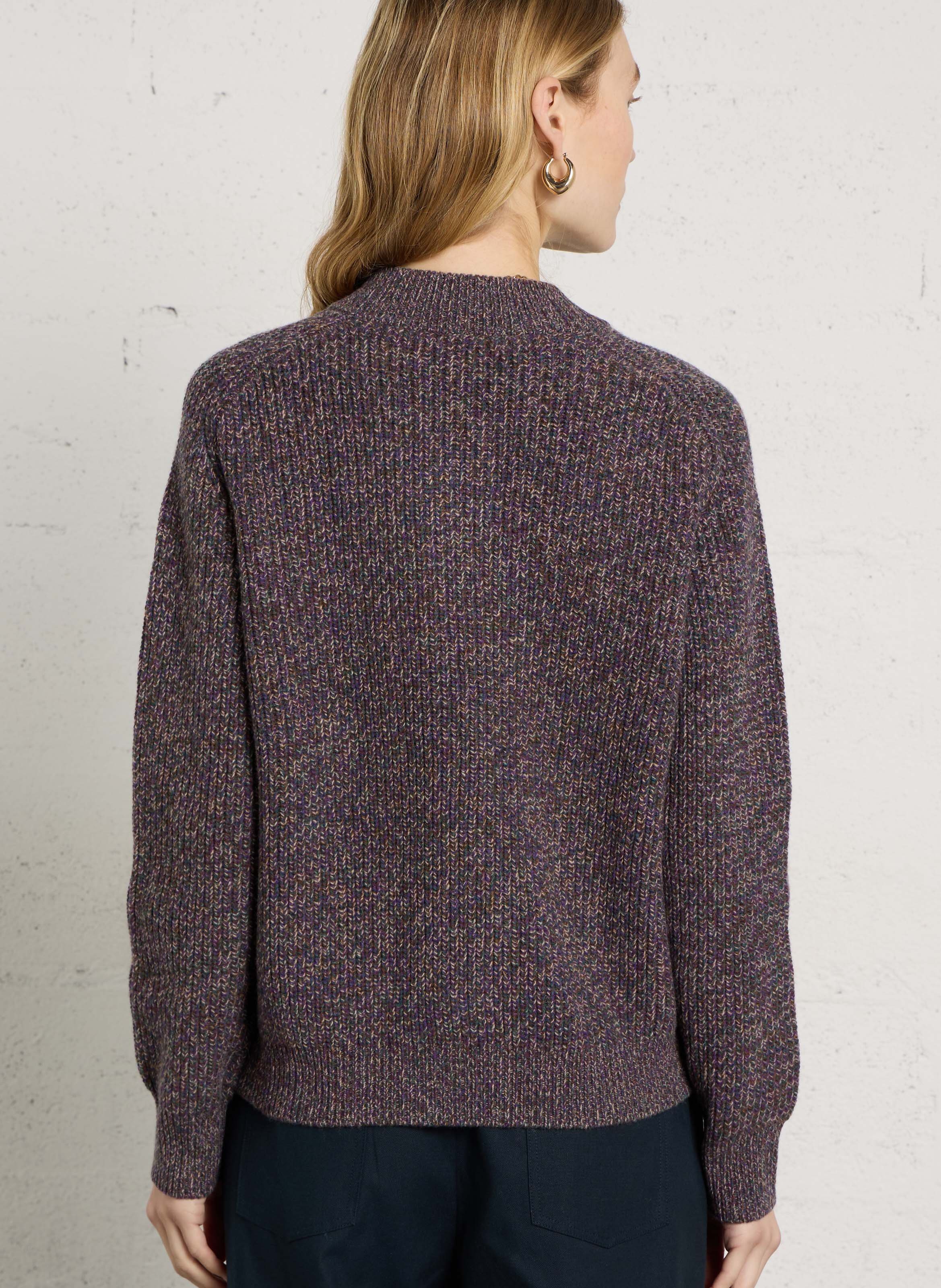 Round-neck wool knit cardigan MAISON 123 Purple