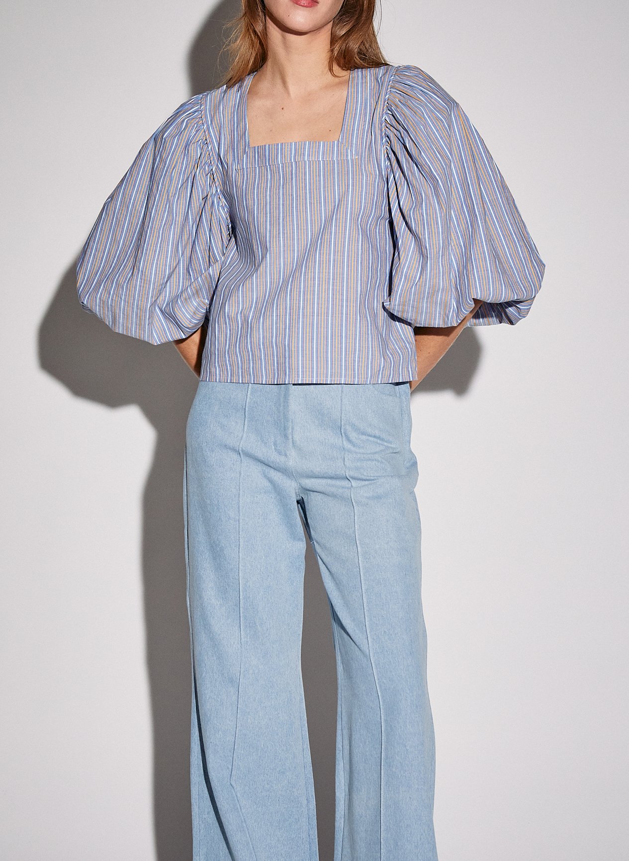 Striped cotton square-neck top THE LABEL EDITION Blue