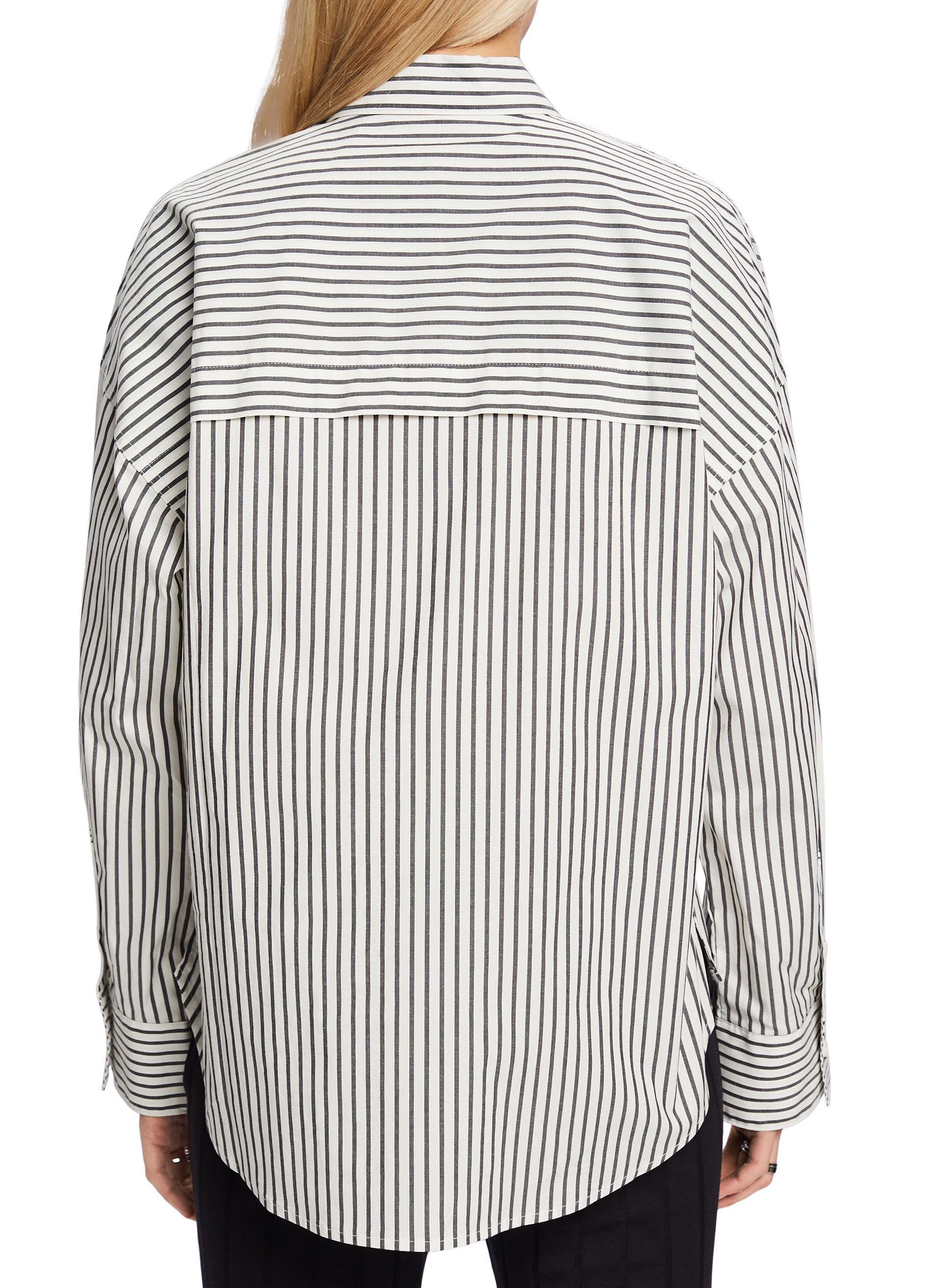 Chemise ample col classique en coton mélangé à rayures ESPRIT Noir