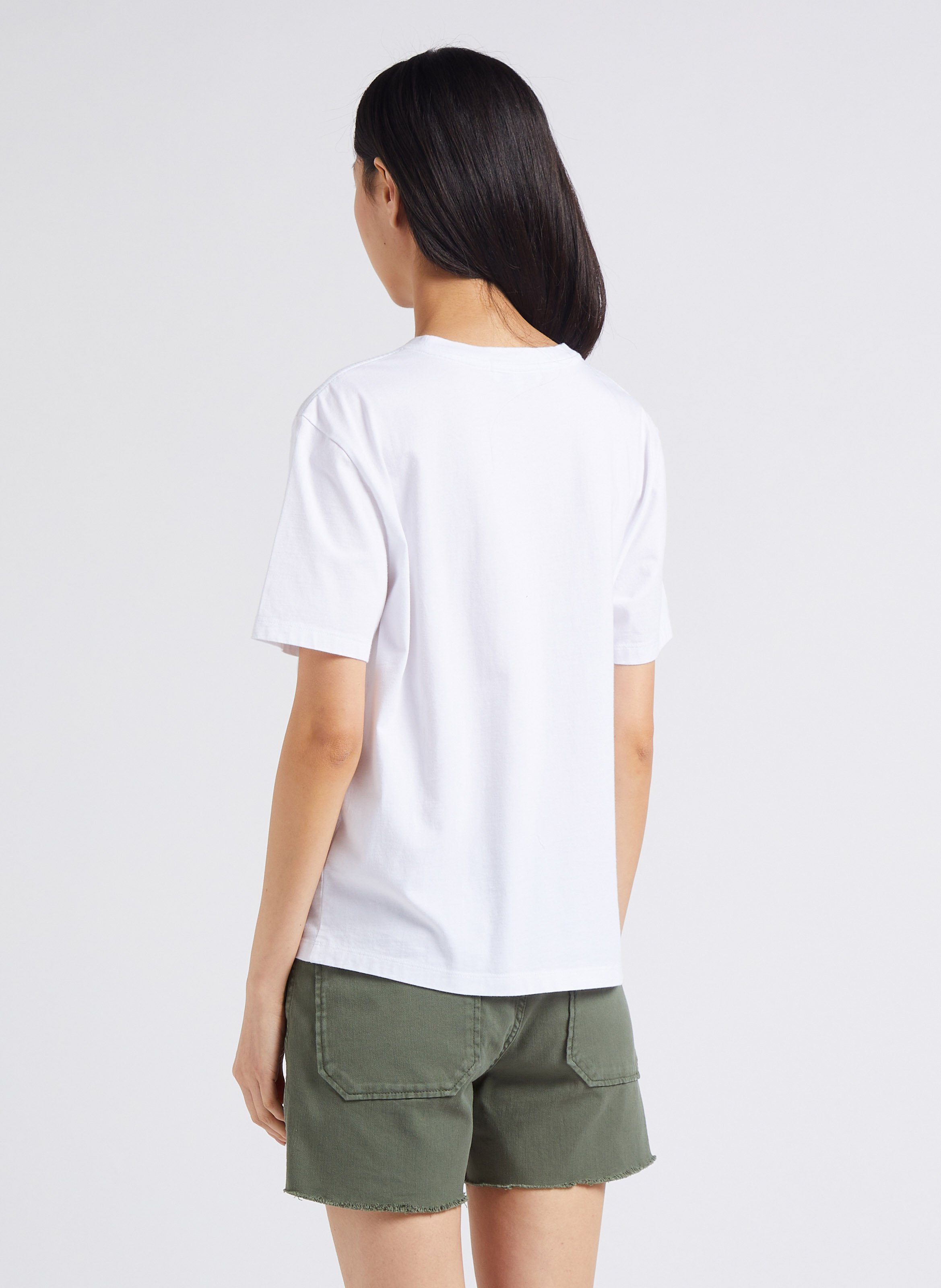 Tee-shirt droit col rond brodé en coton bio MAISON LABICHE Blanc